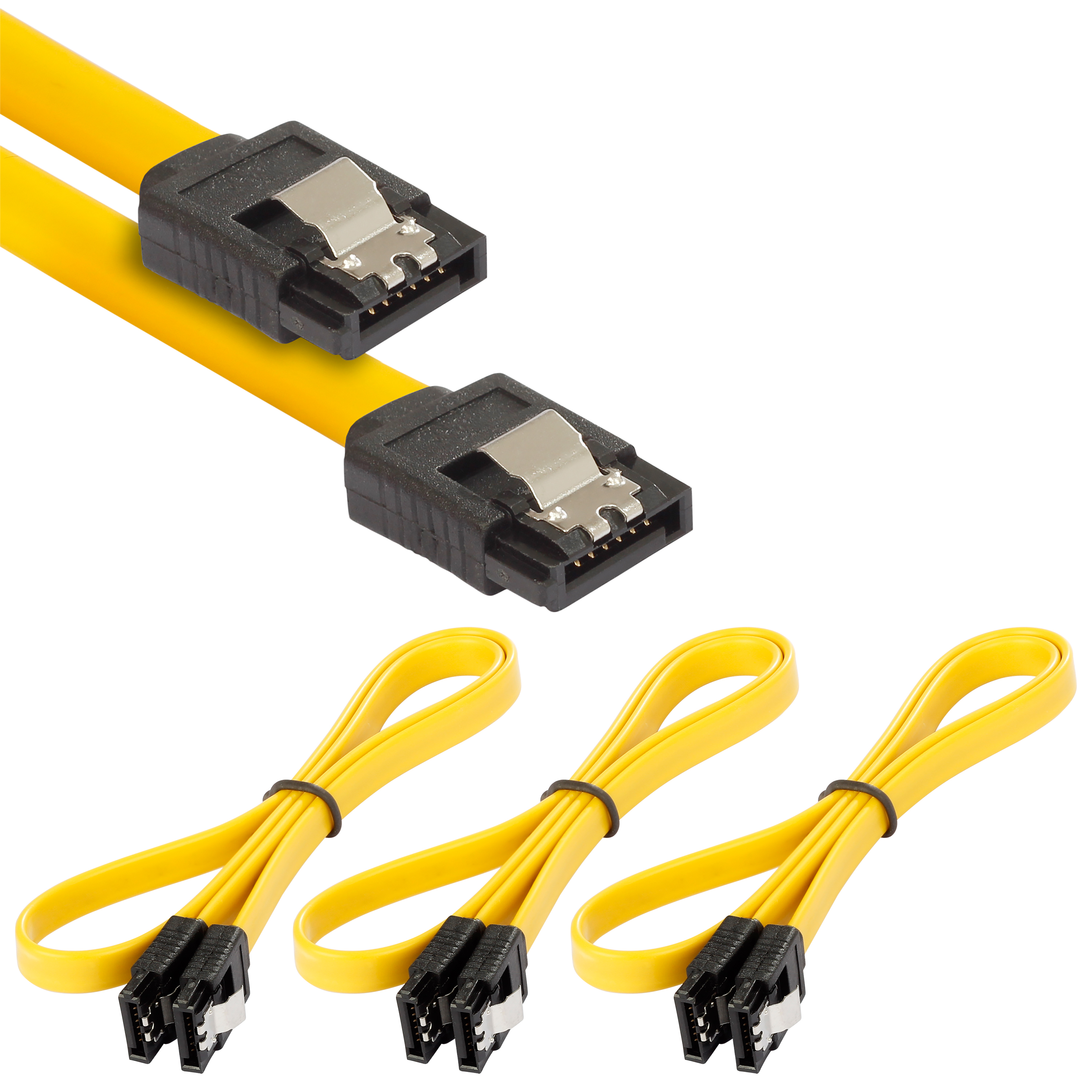 Sata 3 Kabel 0,5m, SSD / HDD gerader Stecker, 3 Stück, gelb