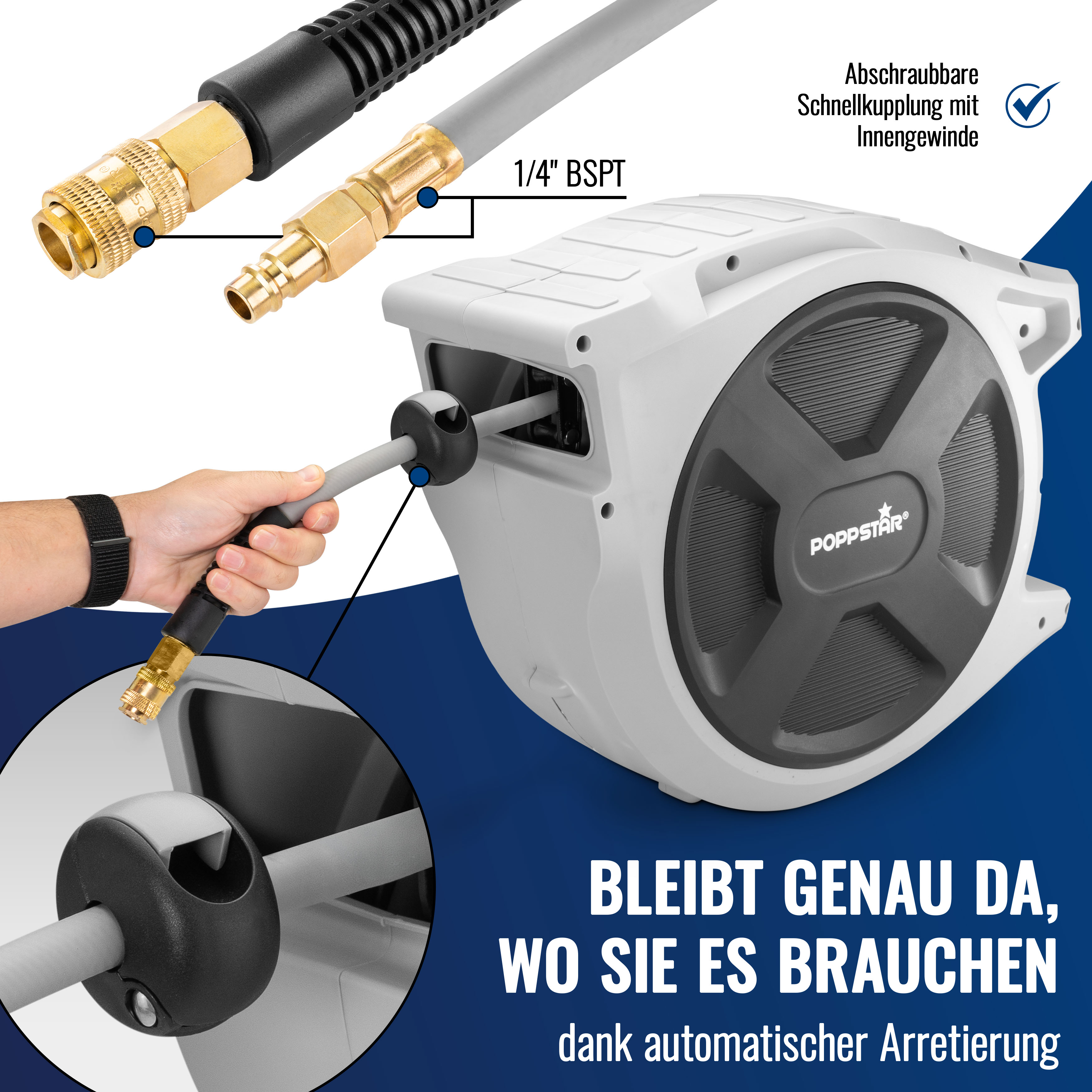 Premium Schlauchtrommel 30m Hybrid PVC Druckluftschlauch
