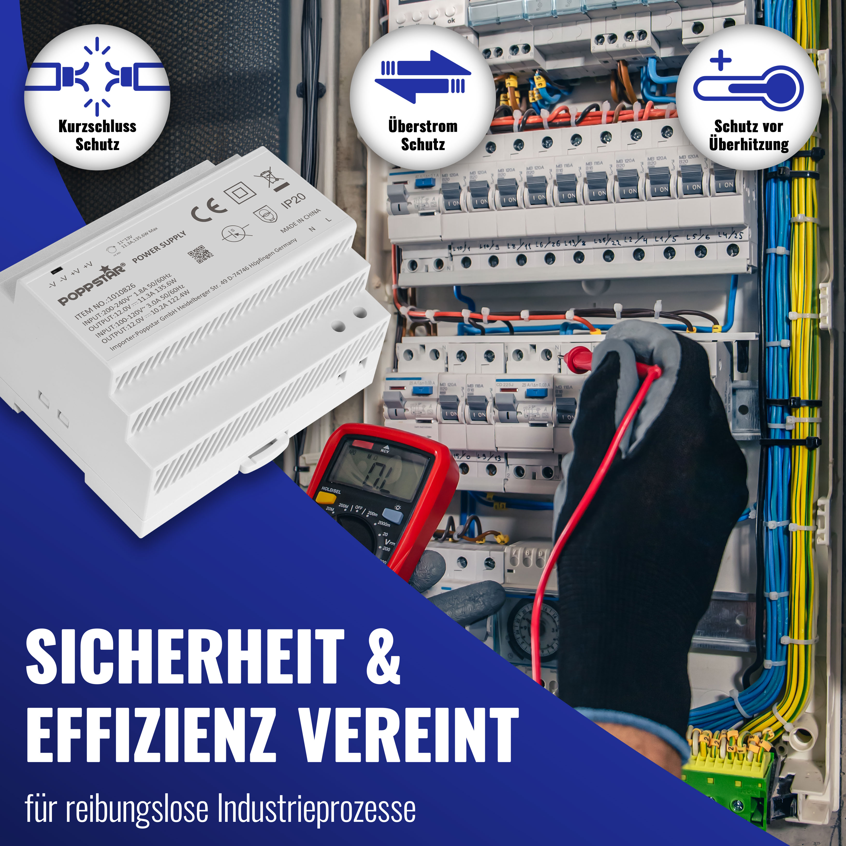 Netzteil für Hutschiene 12V DC 11,3A 135W (Input 100-240V AC)
