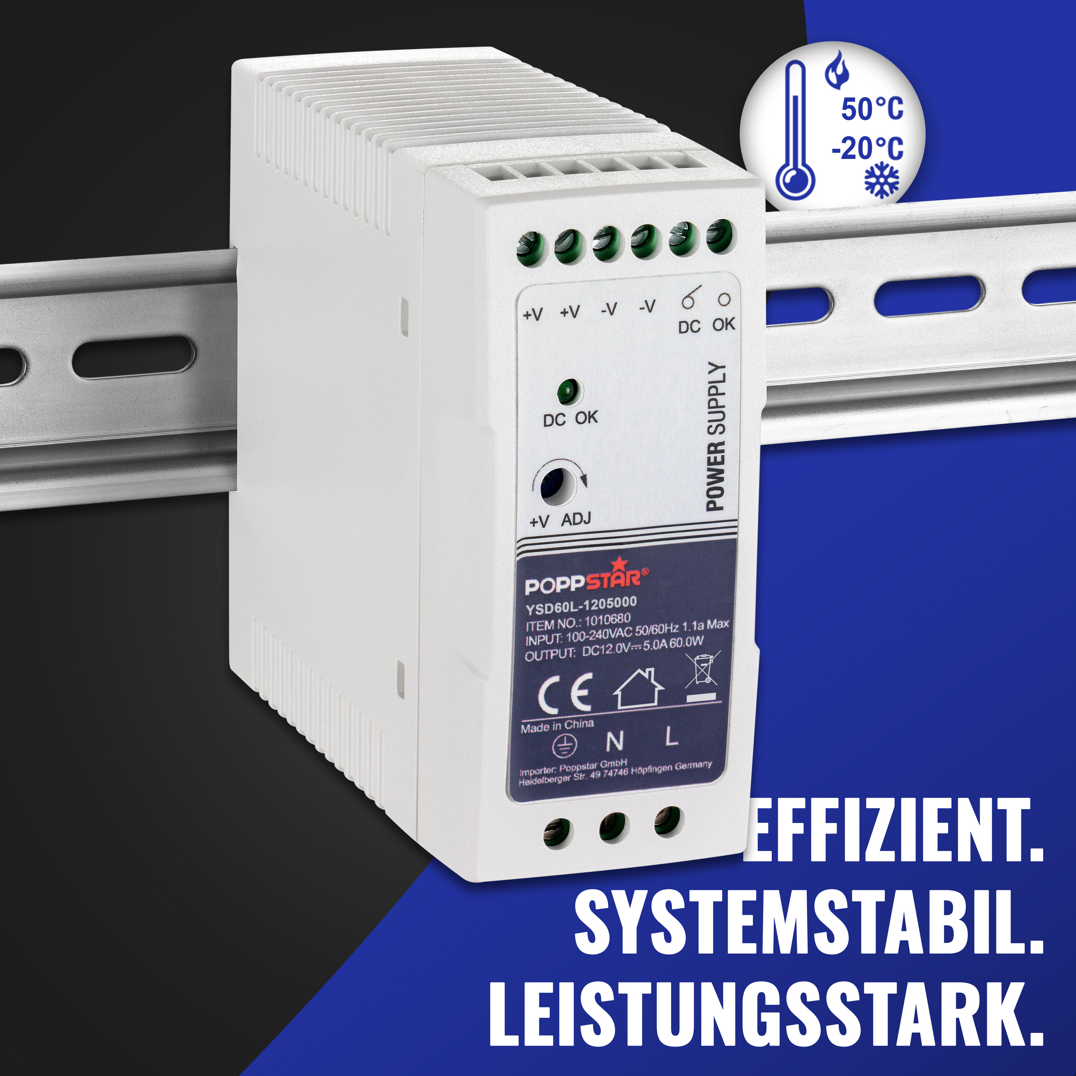 Hutschienen-Netzteil 12V DC 5A 60 Watt 40x100x92mm