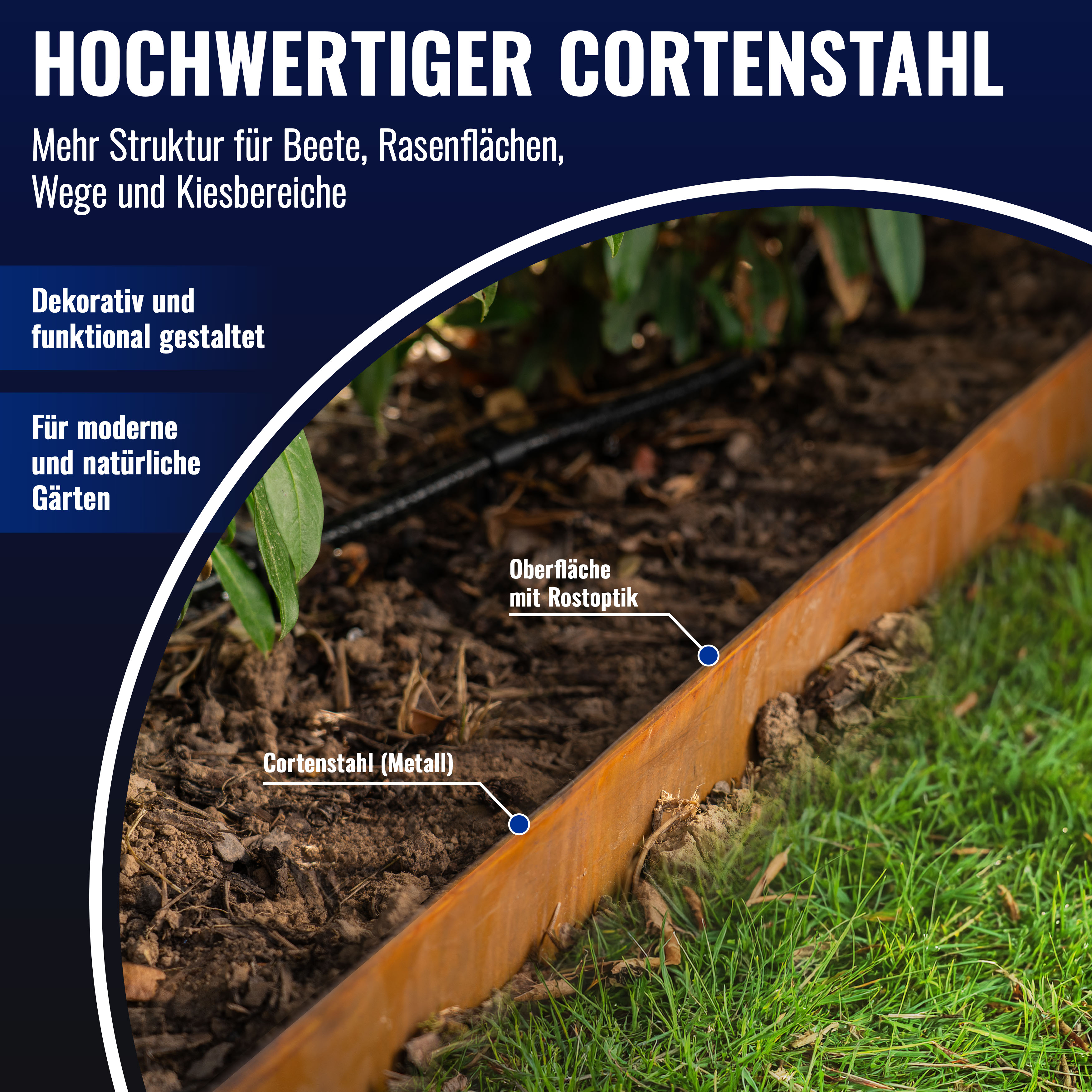 Rasenkante Cortenstahl 5m*14 cm*0,5 mm, 1 Rolle