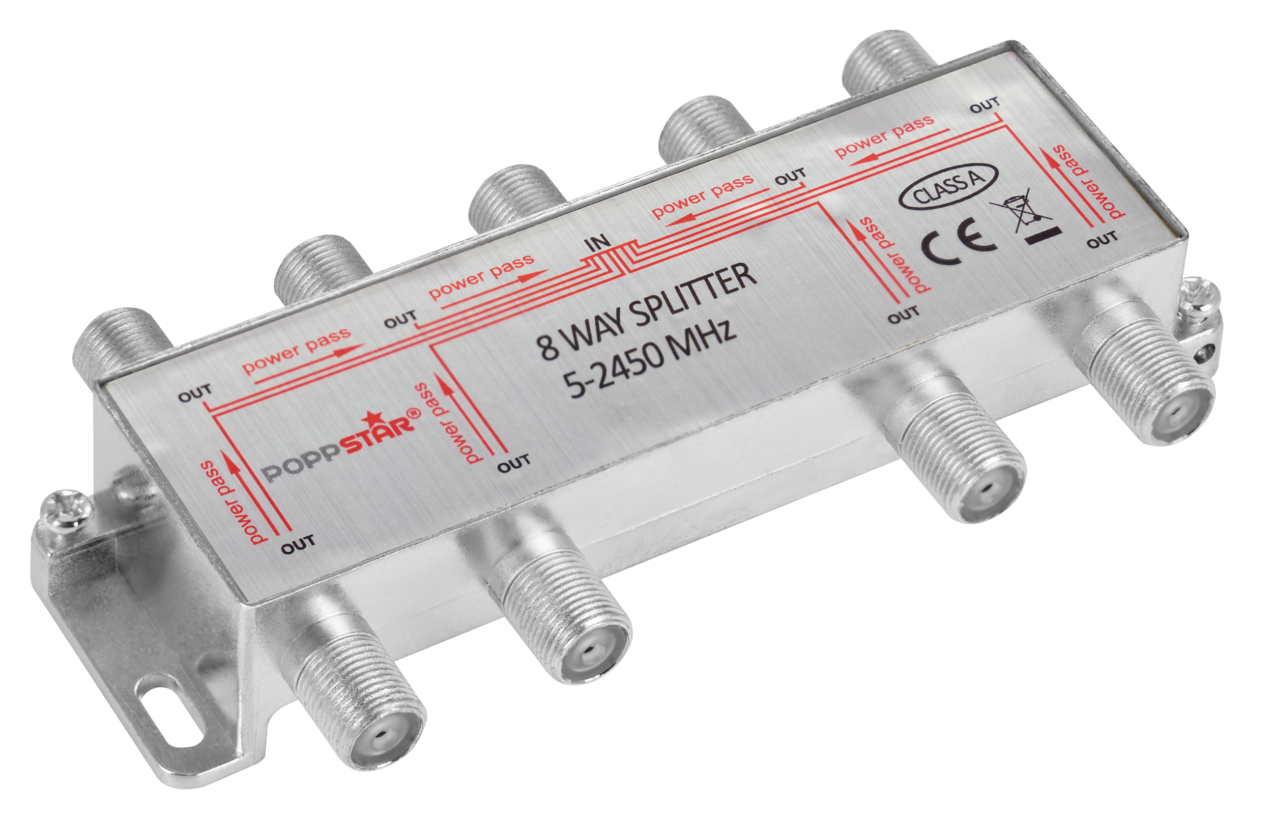 SAT Verteiler mit 8 Ausgängen + 9 Adapter (F-Stecker auf IEC)