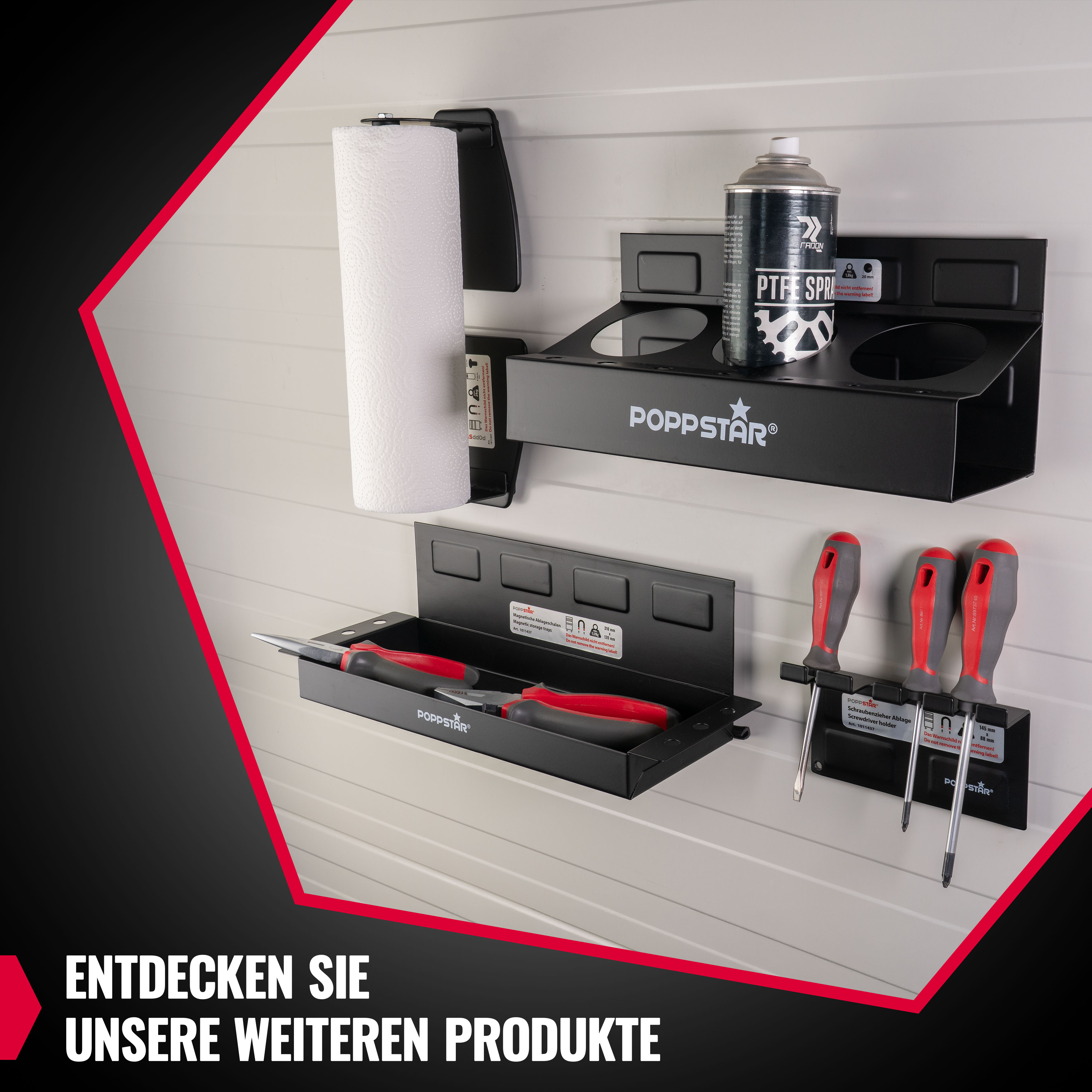 Magnetische Werkzeugablage mit Handschuhspender und Haltern