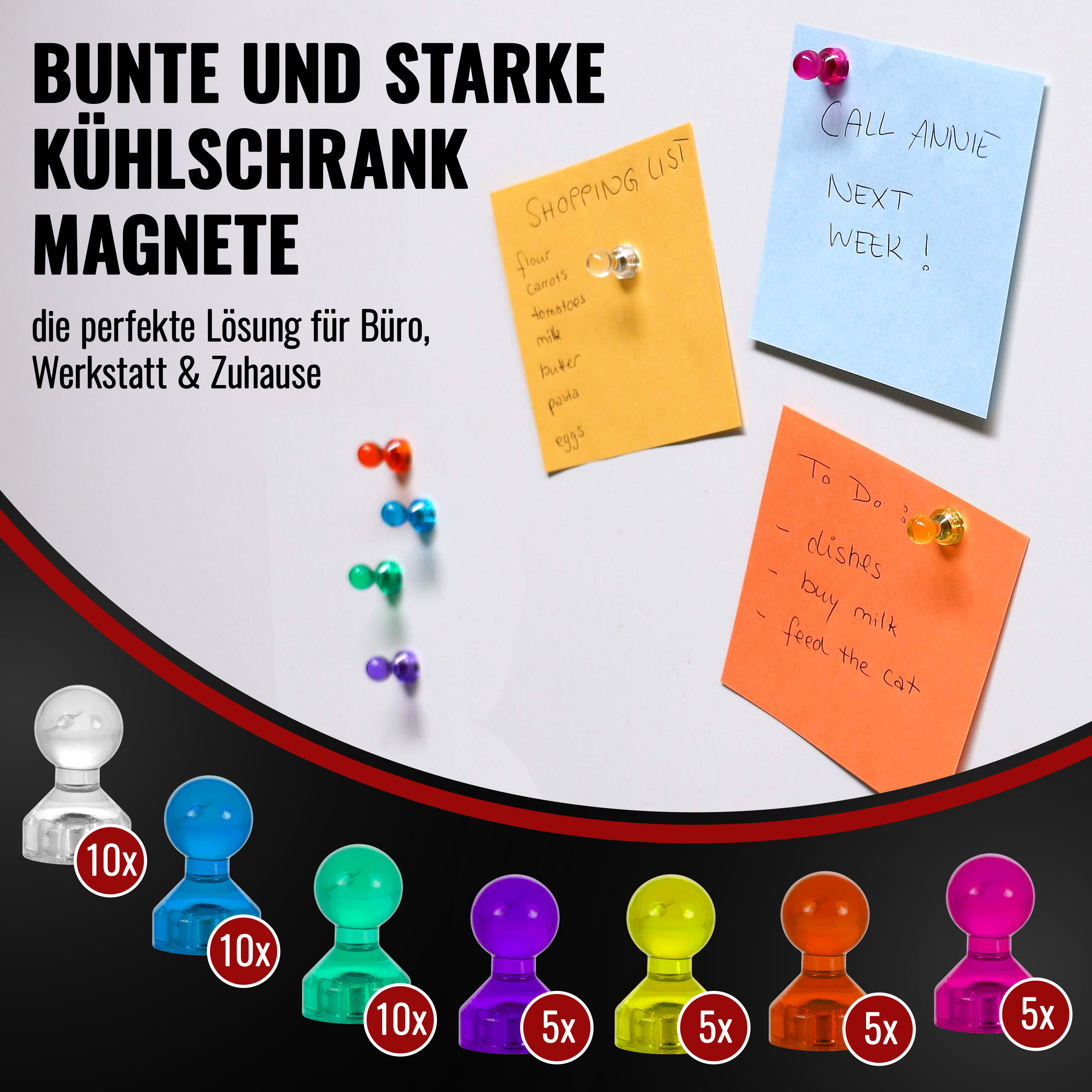 50 Stück Mini Neodym Kegel-Magnete bunt Ø 11 mm