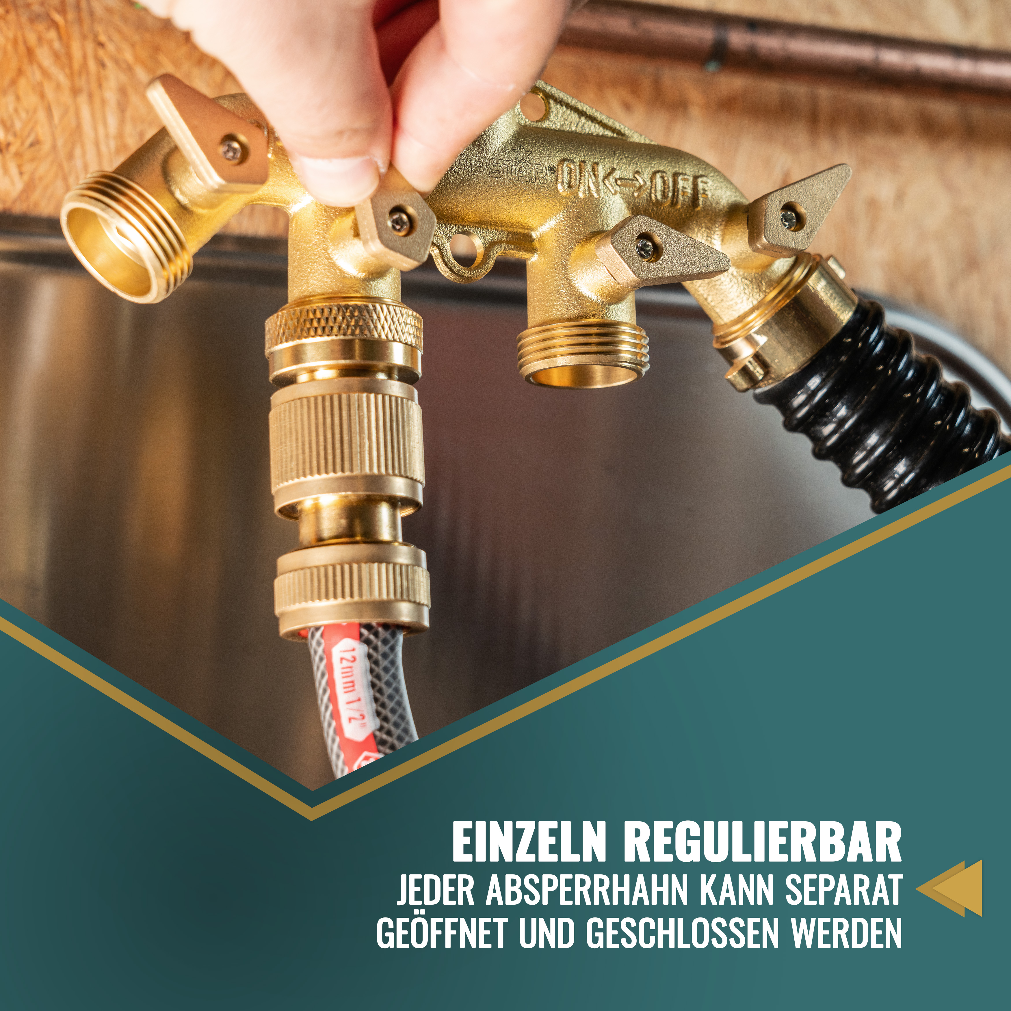 Wasserhahn 4-Wege-Verteiler mit Absperrventilen