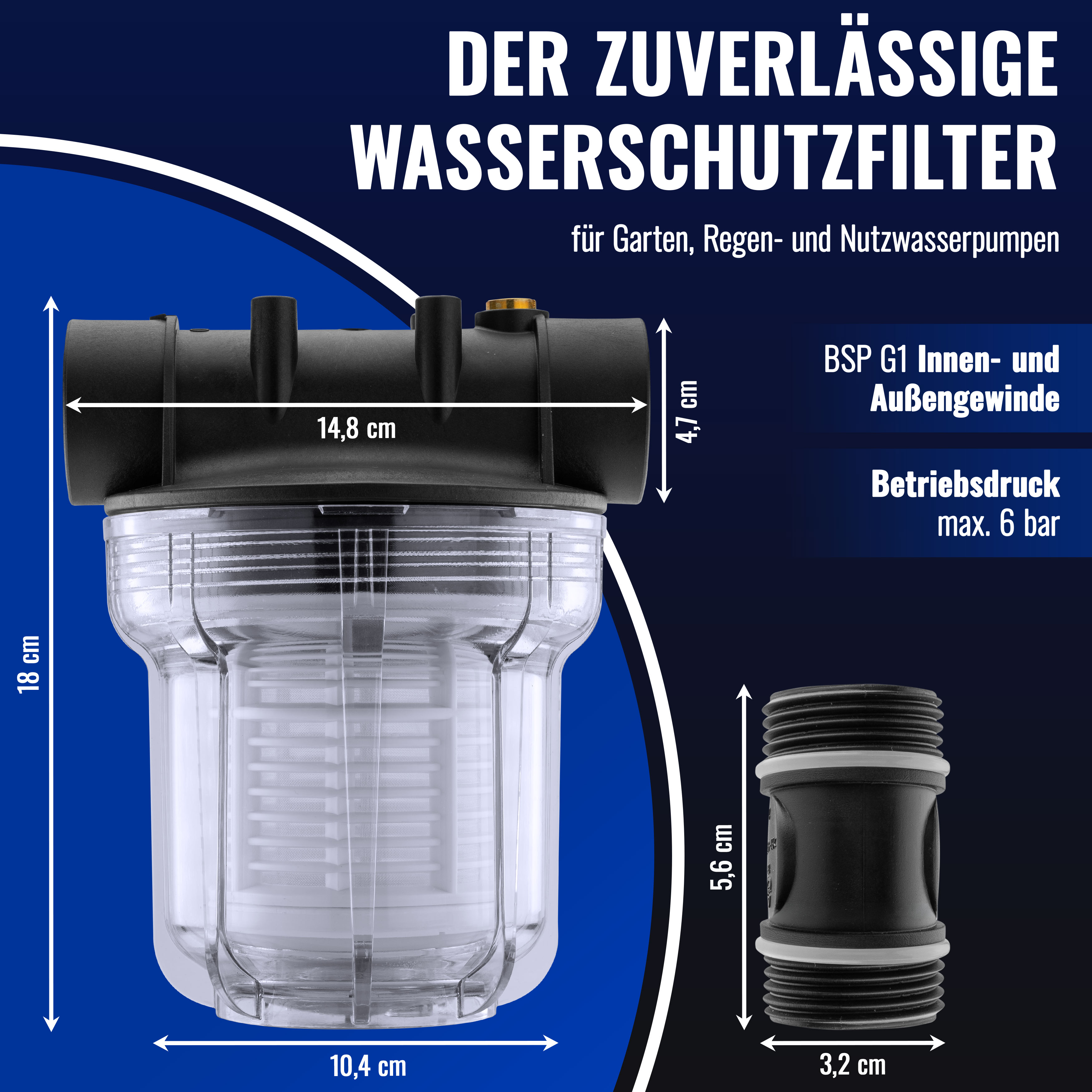 Vorfilter Gartenpumpe (Wasserfilter G1 IG 30,3 mm 1 L 80 Mesh)