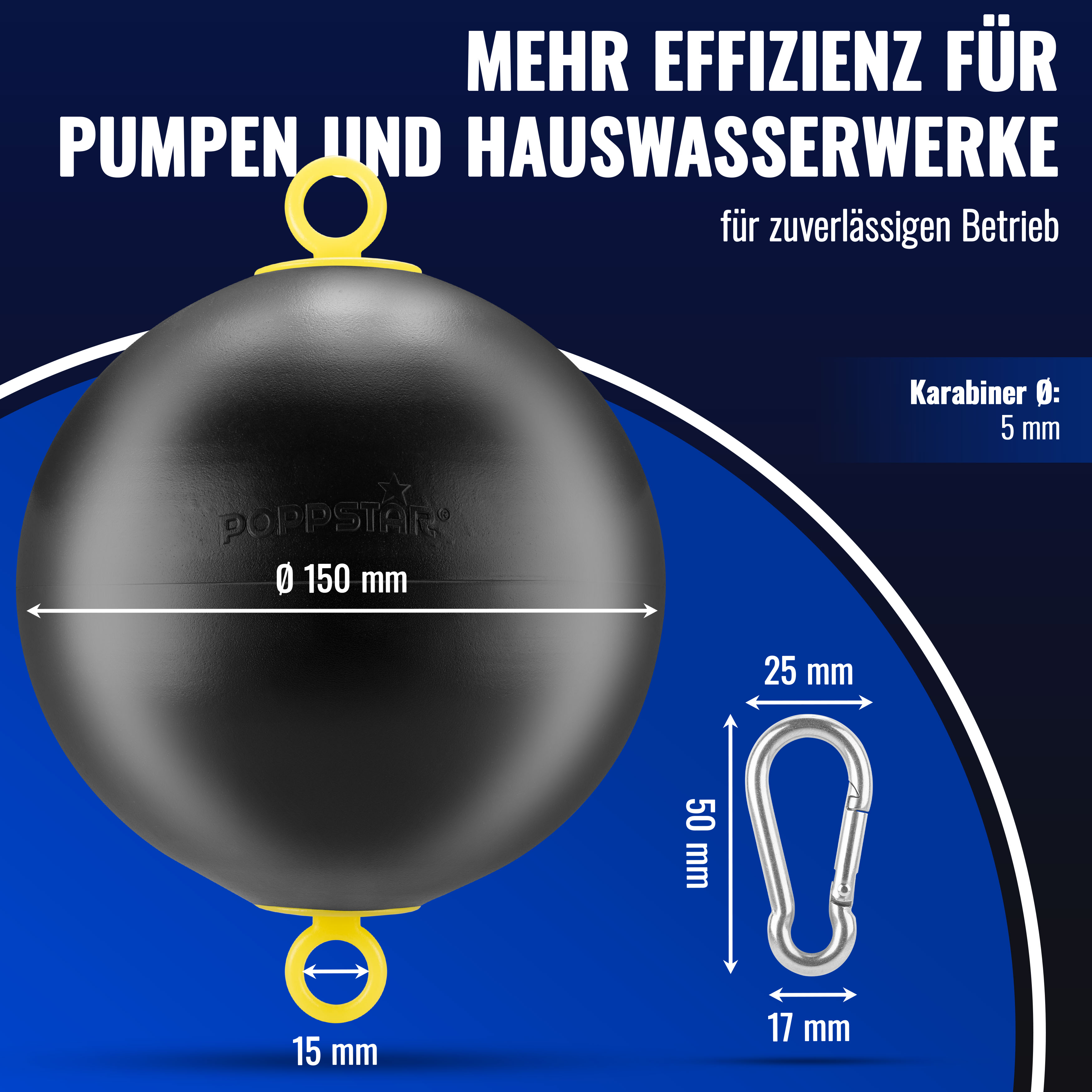 Poppstar Schwimmkugel 6", Karabiner 5 x 50 mm