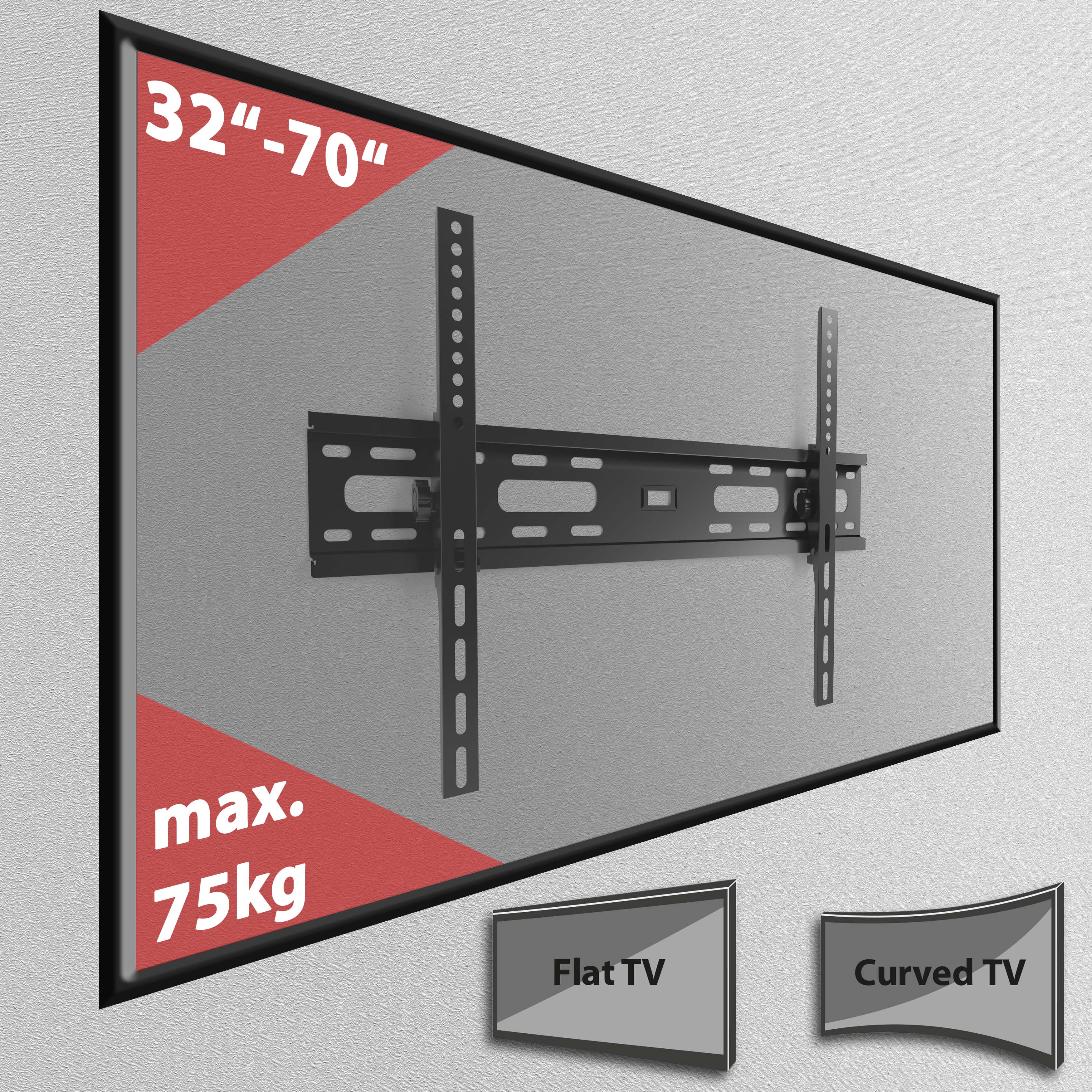 Flacher TV Wandhalter neigbar für 32" - 70" Monitore bis 75kg