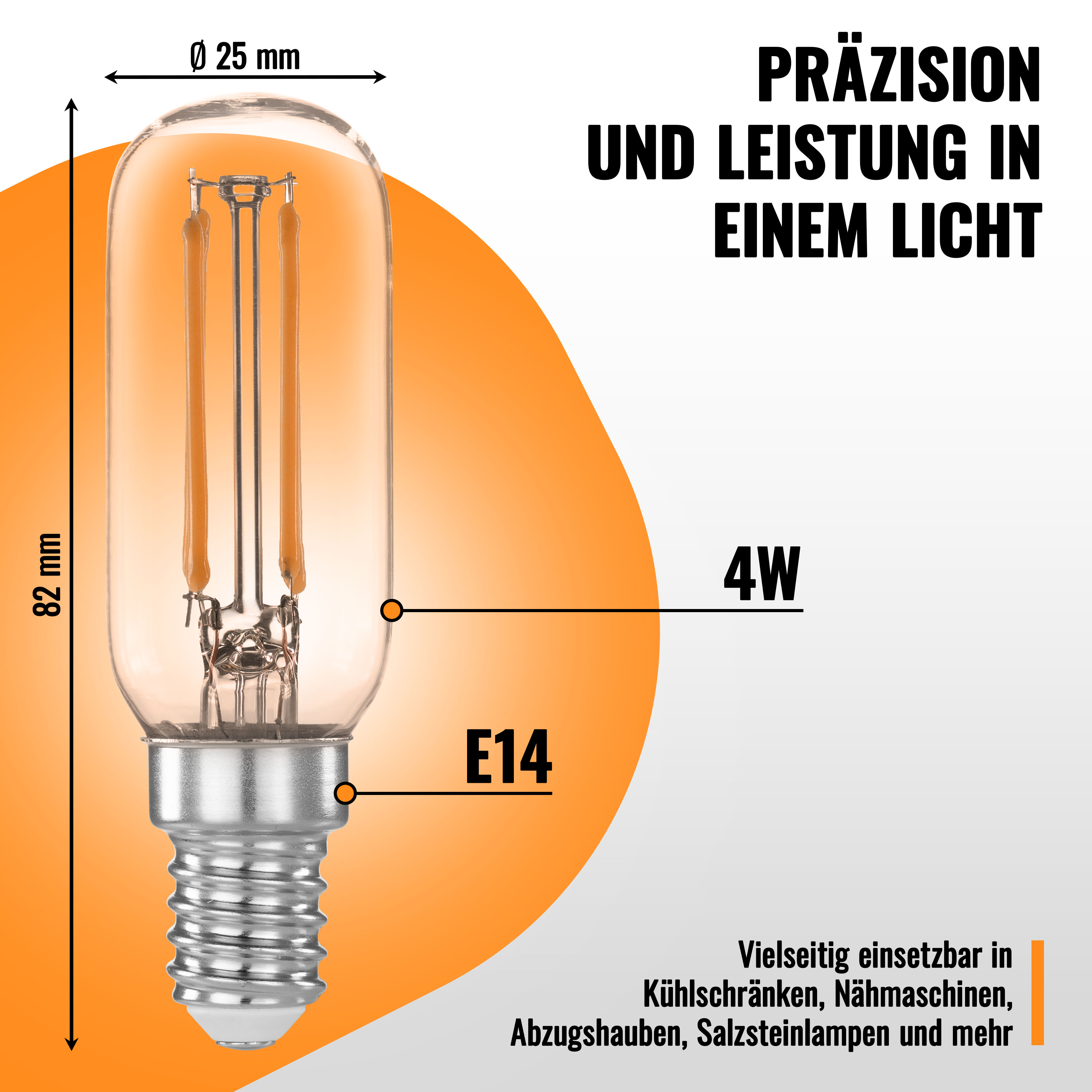 LED Lampe E14 für Dunstabzugshaube 4W 440lm warmweiß, 2 St.