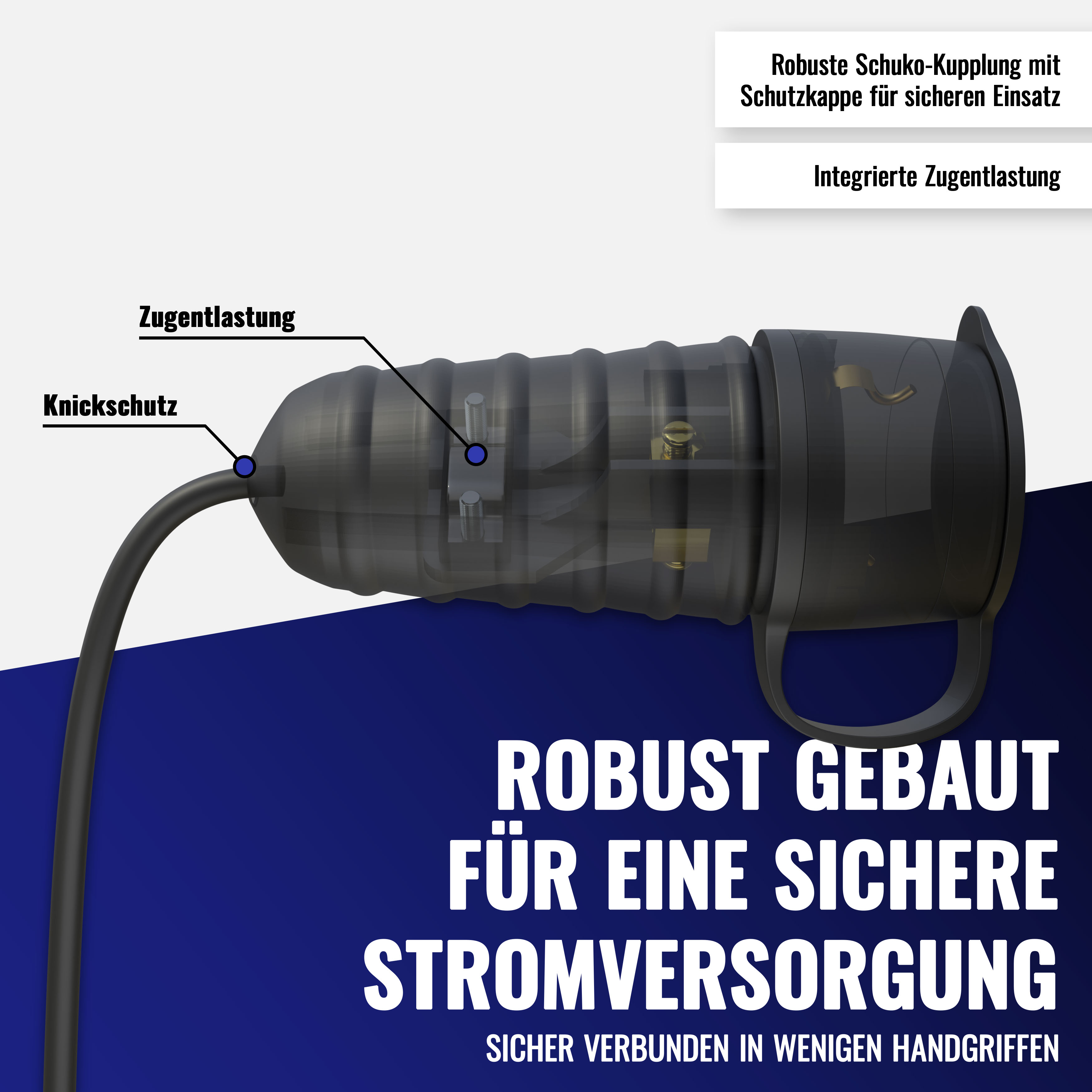 1x Gummi Kupplung mit Schutzkappe, (2-polig,230V,16A,IP44)
