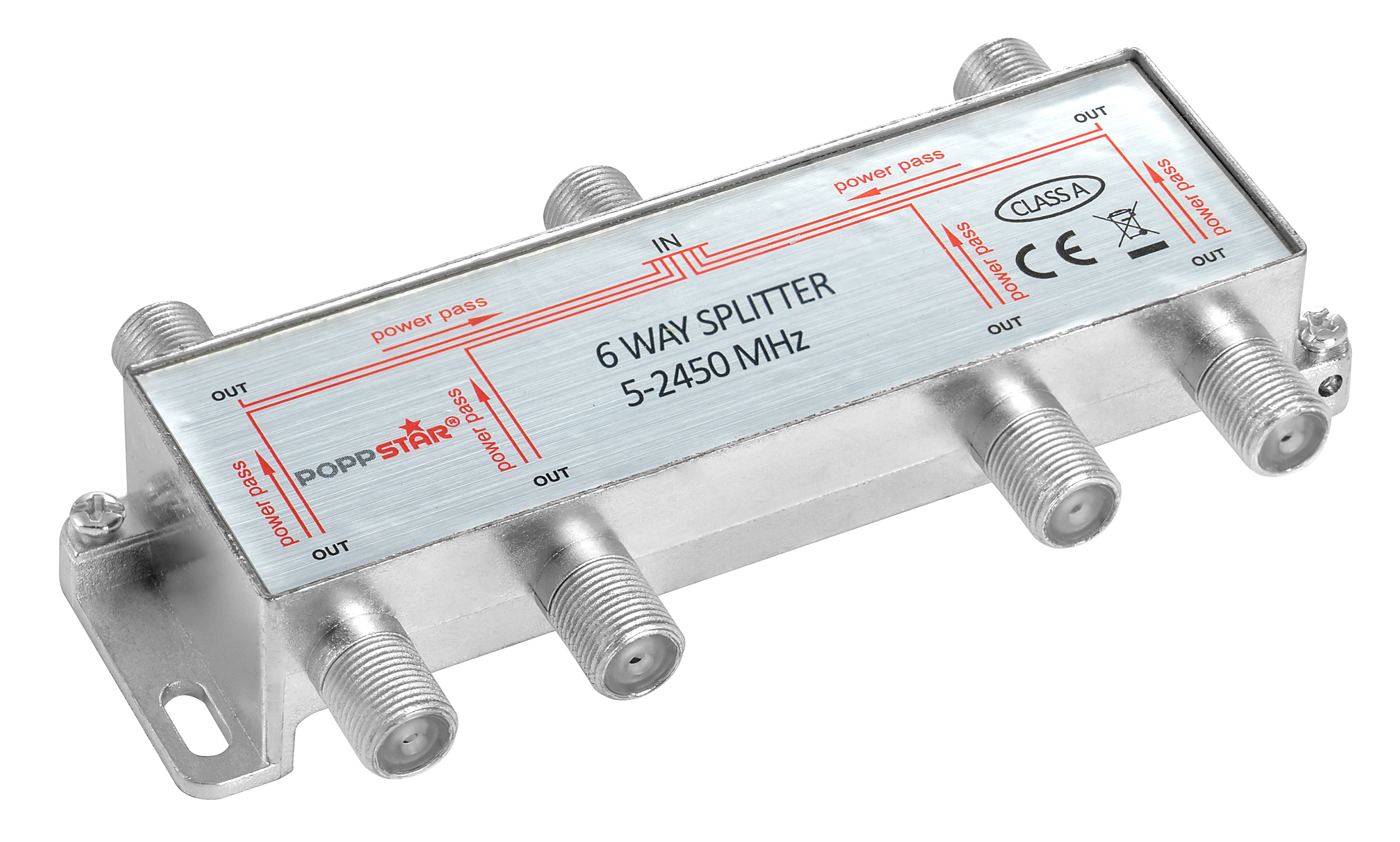 SAT Verteiler mit 6 Ausgängen + 7 Adapter (F-Stecker auf IEC)