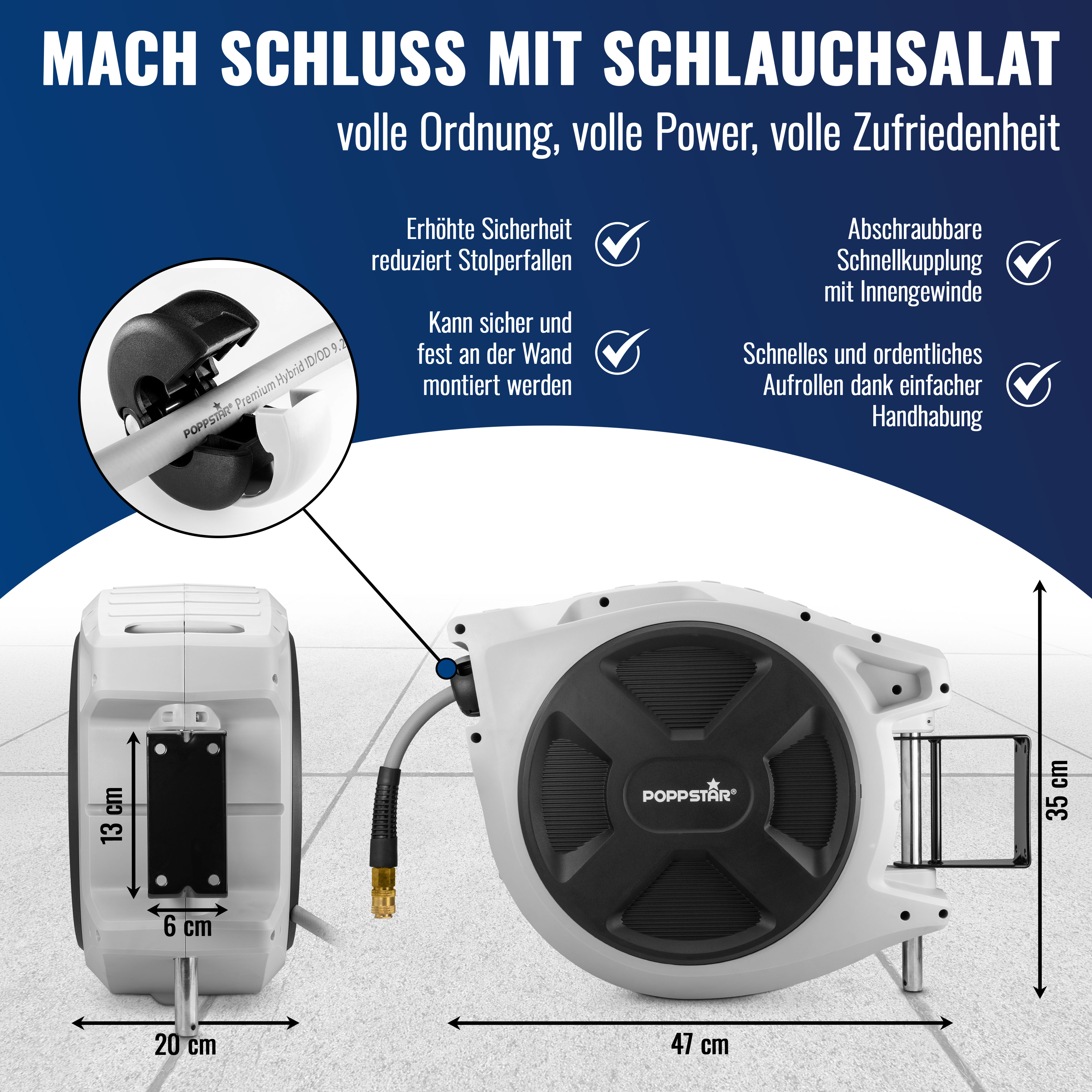 Premium Schlauchtrommel 20m Hybrid PVC Druckluftschlauch