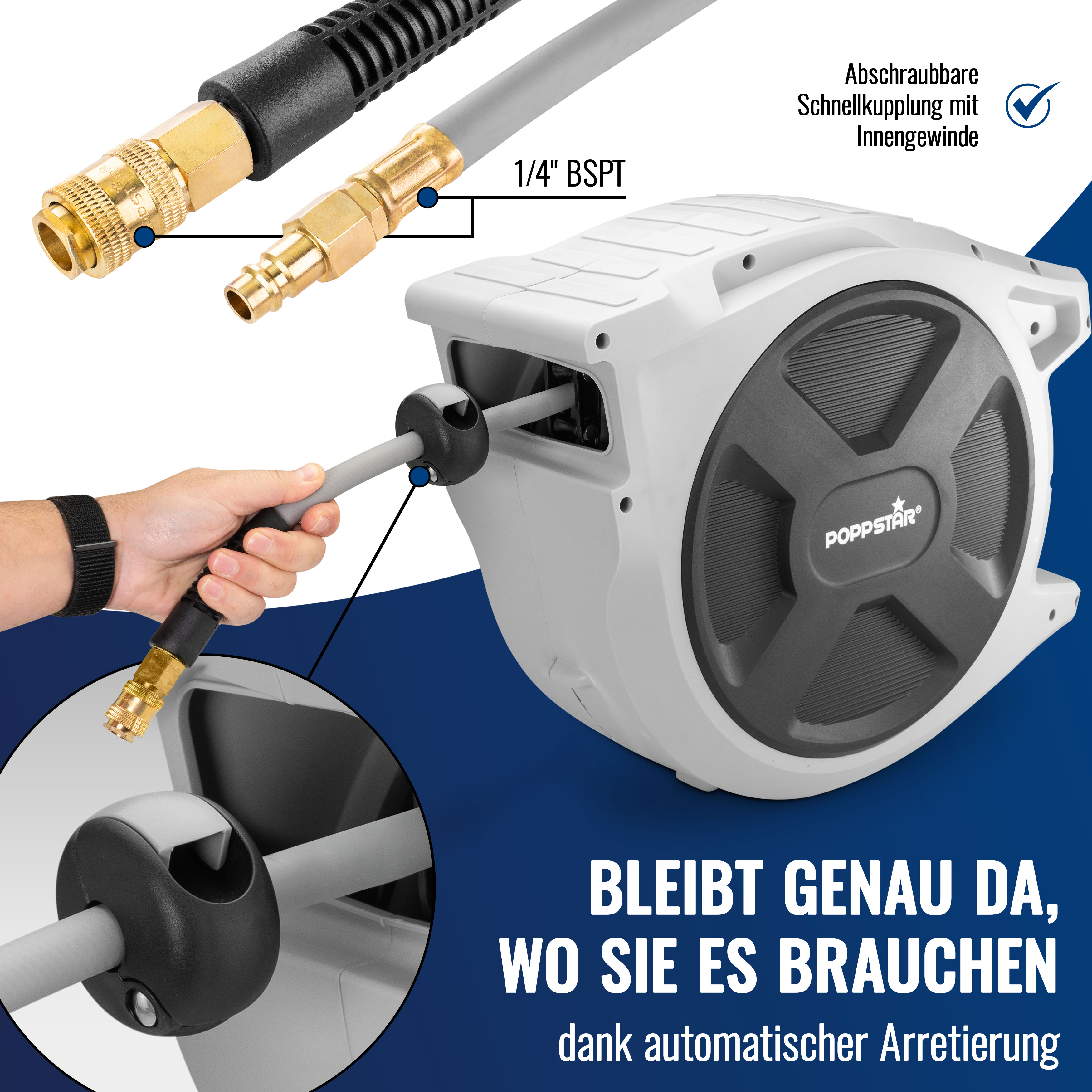 Premium Schlauchtrommel 20m Hybrid PVC Druckluftschlauch