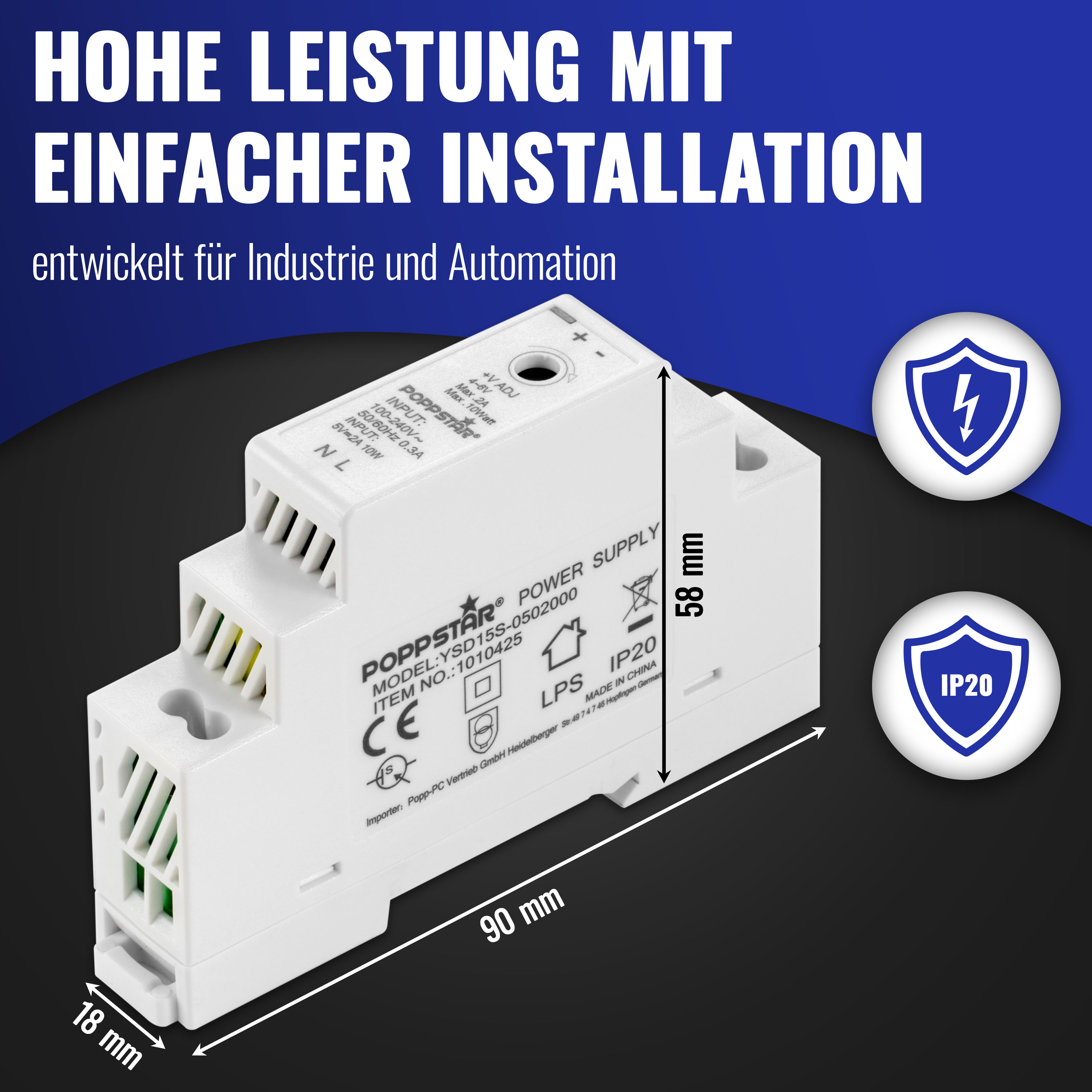 Netzteil für Hutschiene 5V DC 2A 10W (Input 100-240V AC)