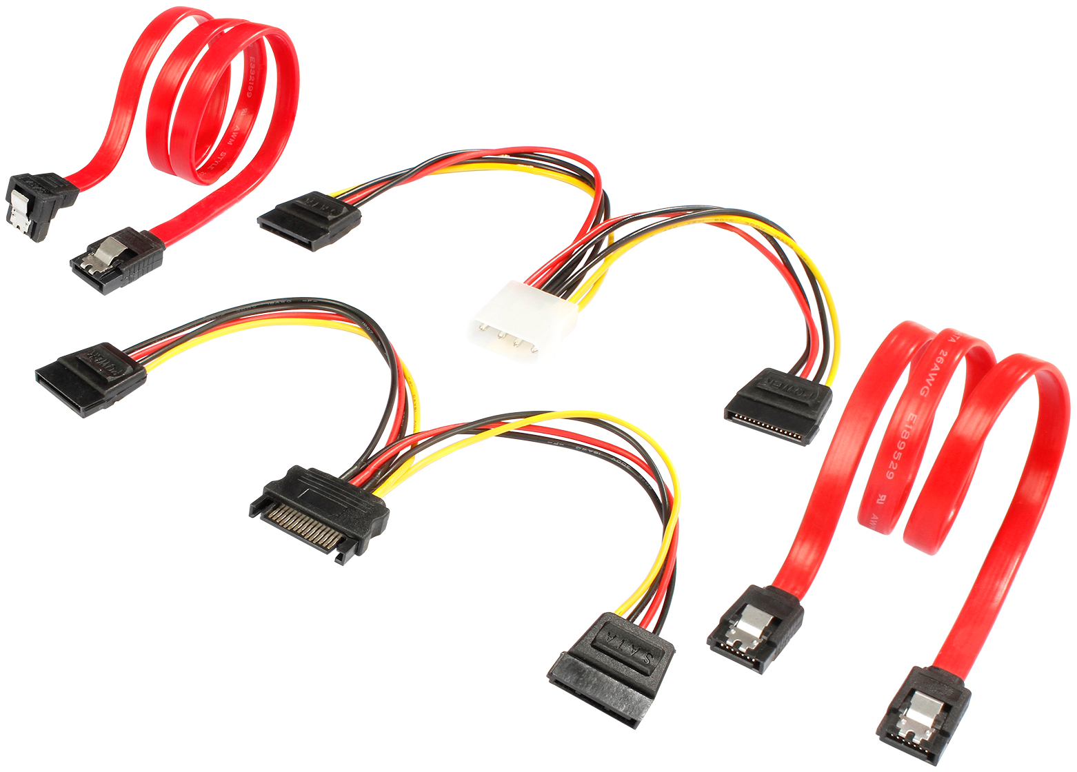 SATA 3 Kabel Set, 2x Datenkabel, je 1 SATA und Molex Y-Stromkabel