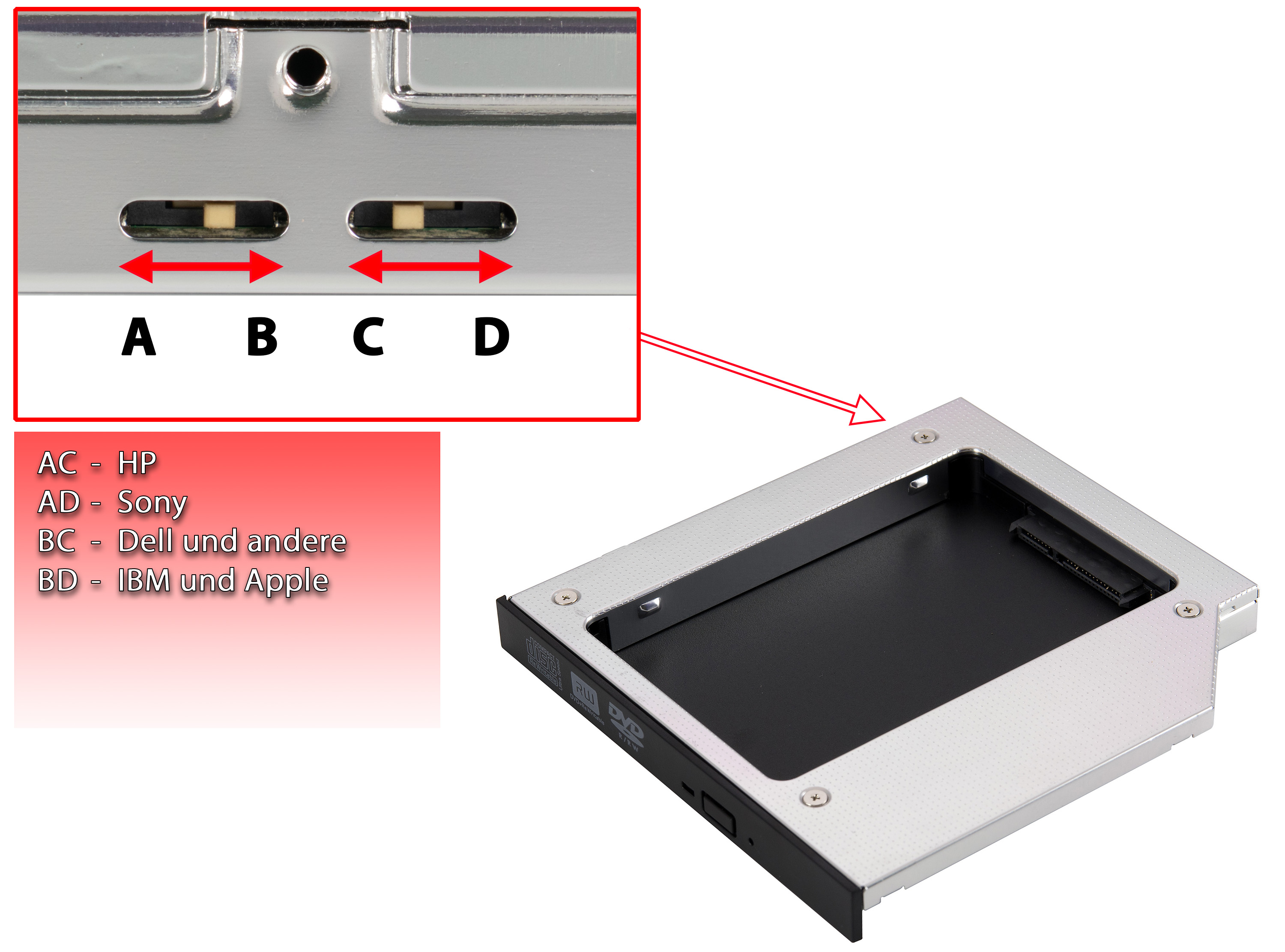 Festplattenrahmen 2,5" SSD HDD (f. 12,7mm Schacht, schraubenlos)