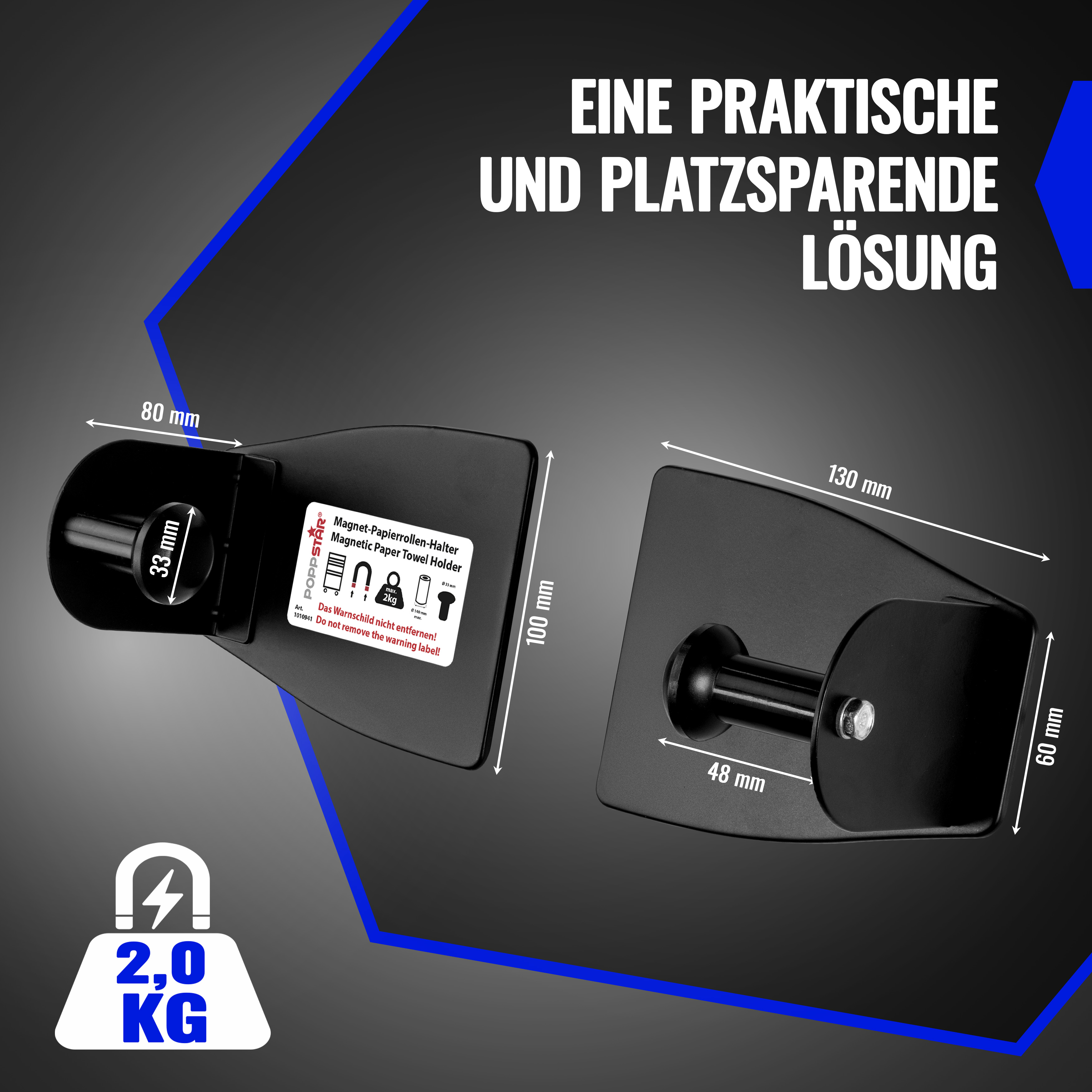 Magnetischer Küchenrollenhalter Mod. Ima Schwarz magnetisch, für gängige Küchenrollen | 55013100 Magnetischer Küchenrollenhalter Mod. Ima Schwarz magnetisch, für gängige Küchenrollen | 55013100