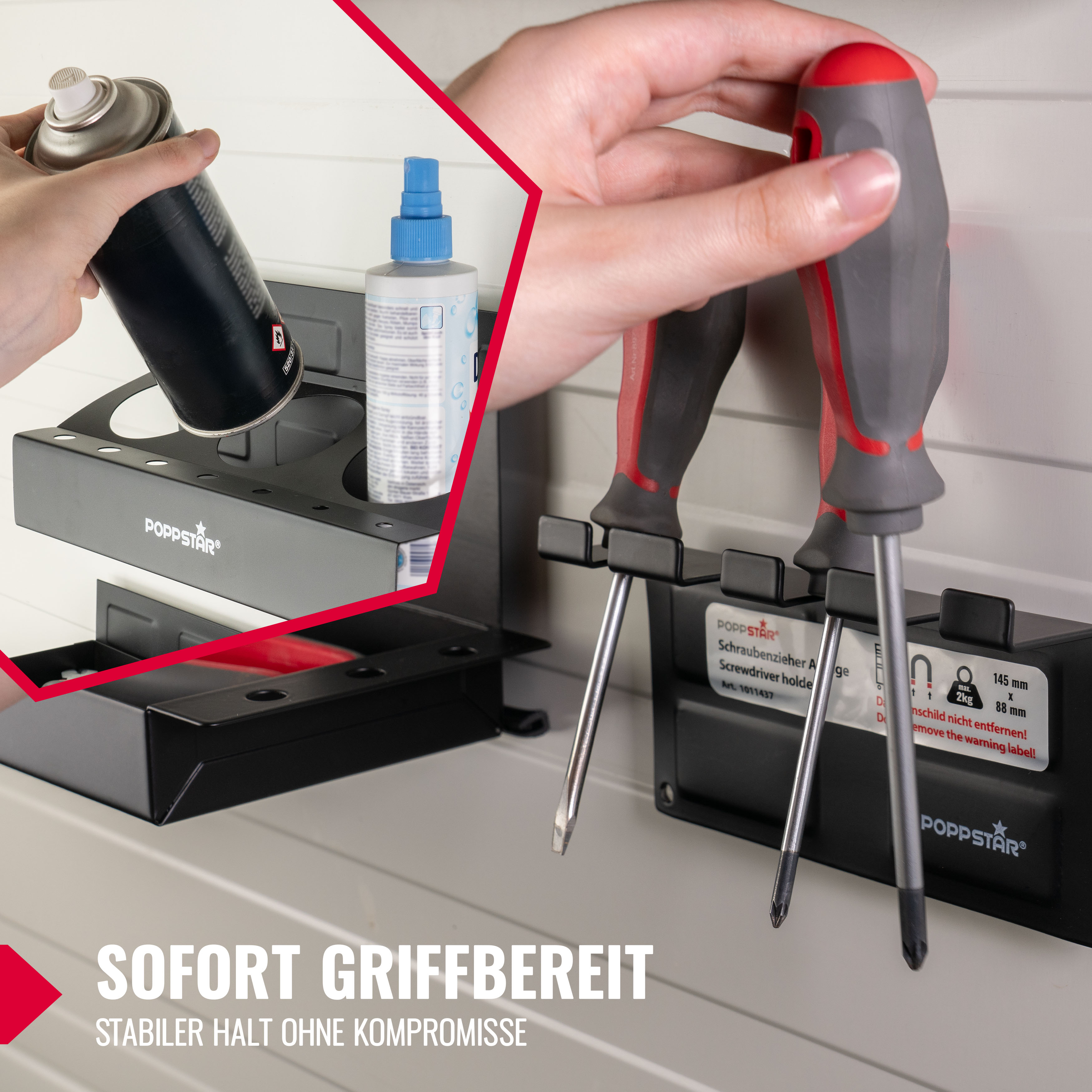 Magnetische Werkzeugablage mit Handschuhspender und Haltern