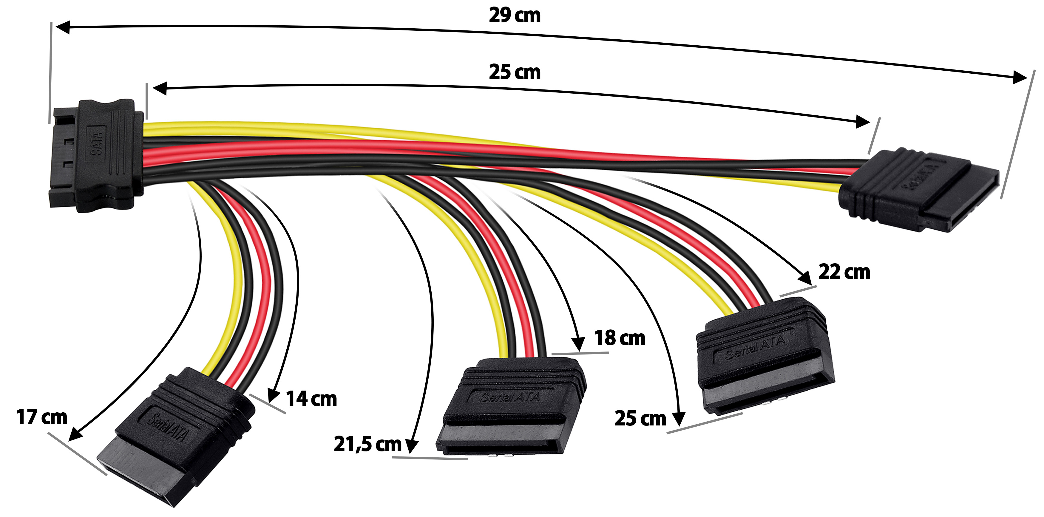 SATA Stromkabel-Adapter vierfach (1x Stecker, 4x Buchse, gerade)