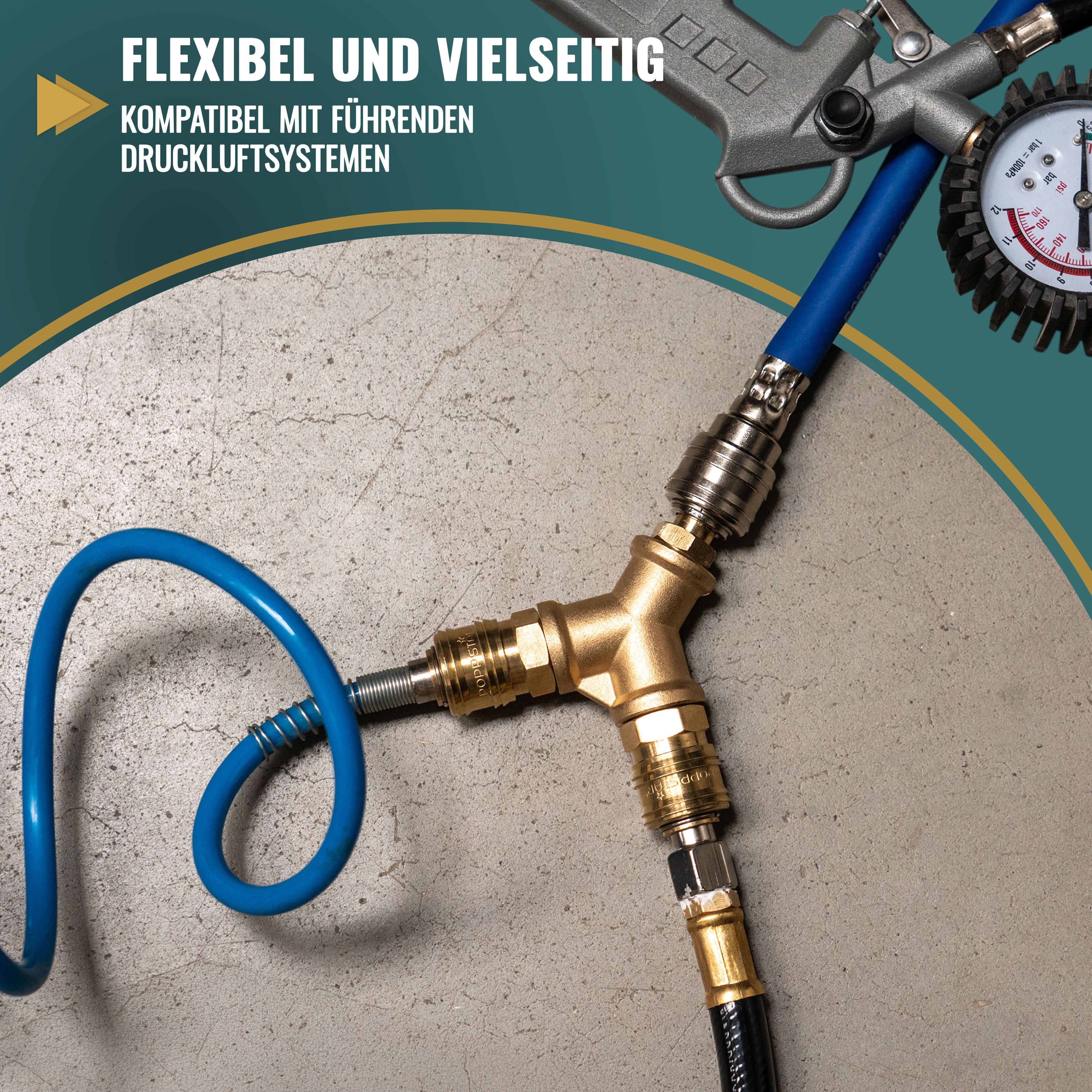 Druckluftverteiler 2-fach mit Schnellkupplungen 1/4" (NW 7.2)