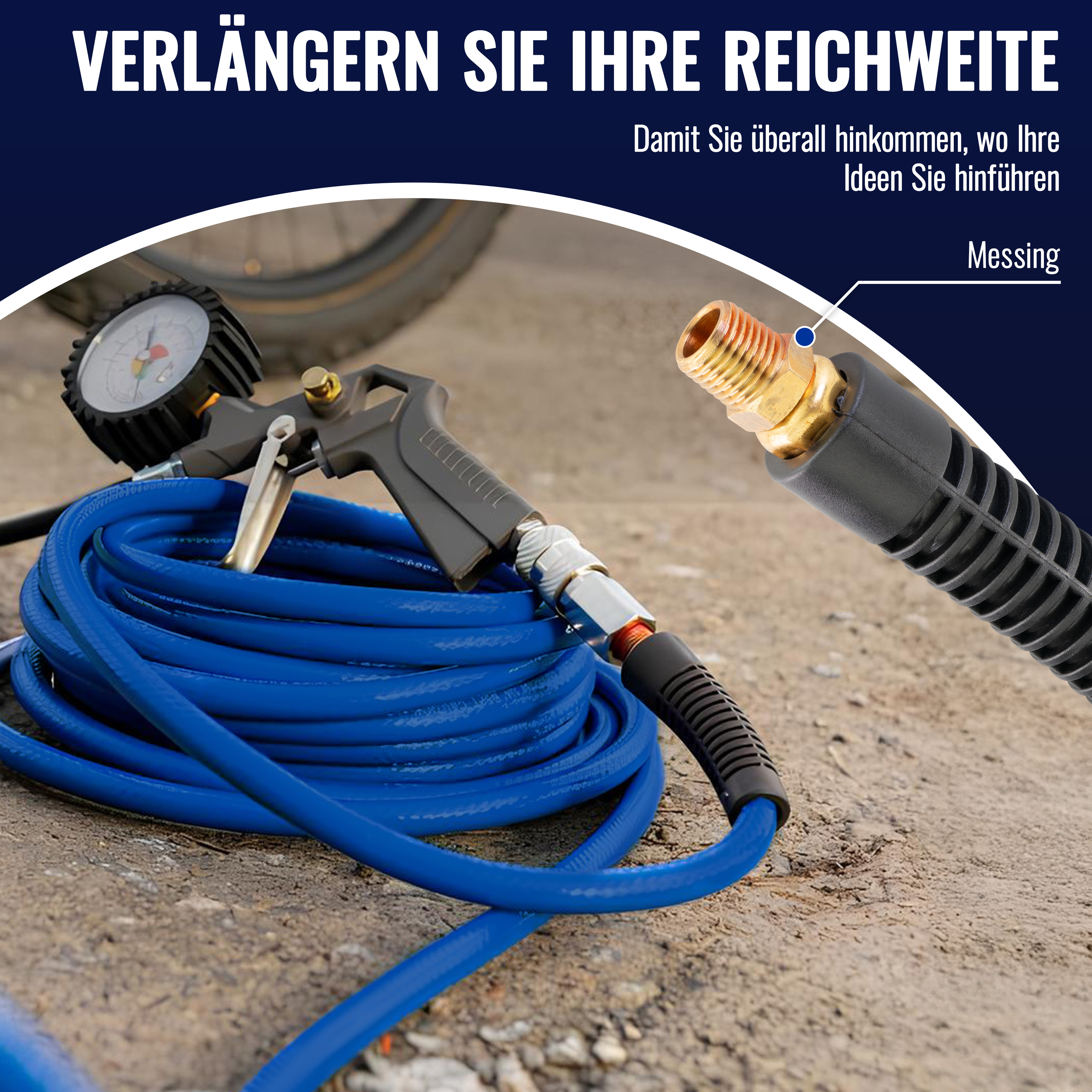 50m PVC Hybrid Druckluftschlauch mit Tülle 1/4" (ID 9,2mm)