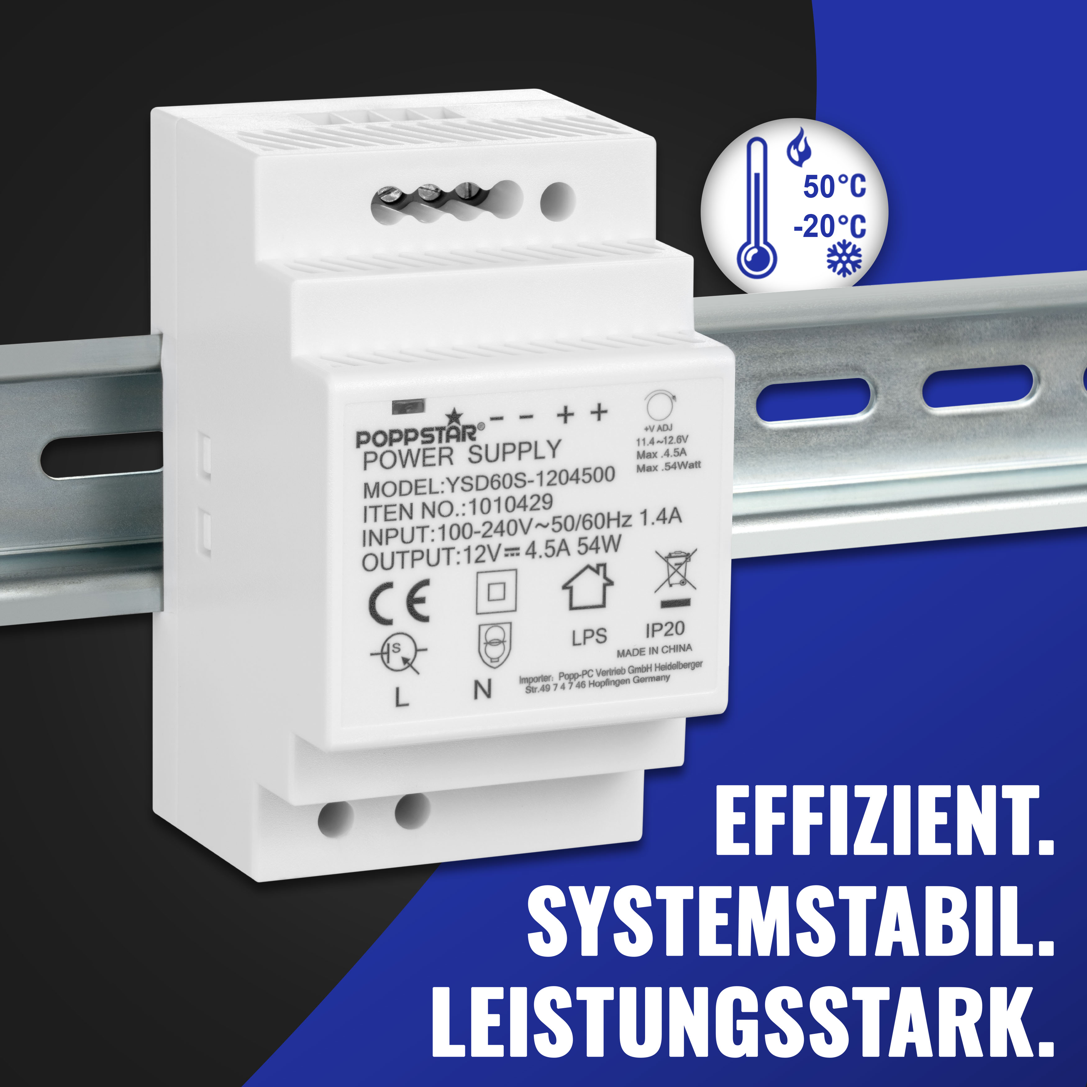 Netzteil für Hutschiene 12V DC 4,5A 54W (Input 100-240V AC)