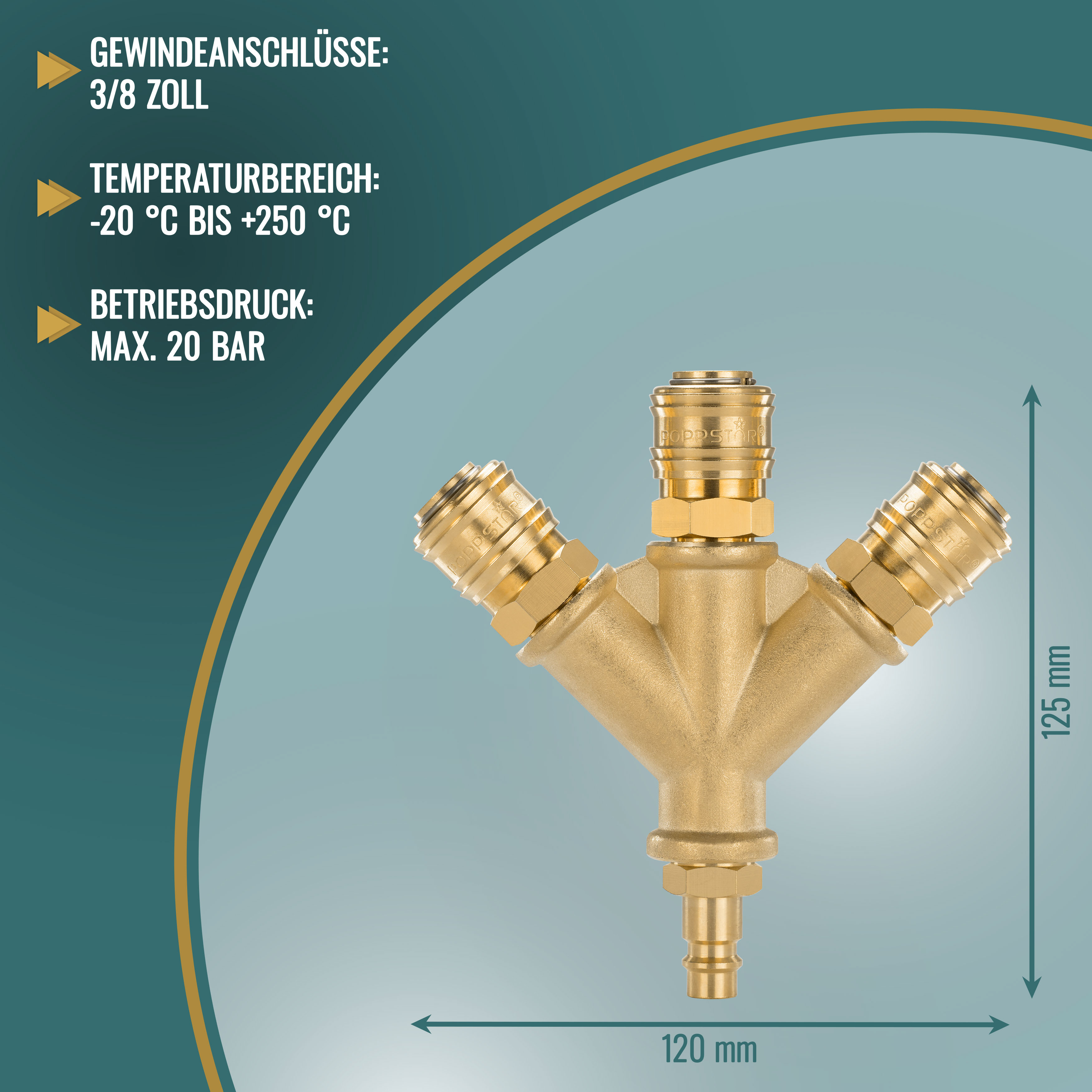Druckluftverteiler 3-fach mit Schnellkupplungen 3/8" (NW 7,2)