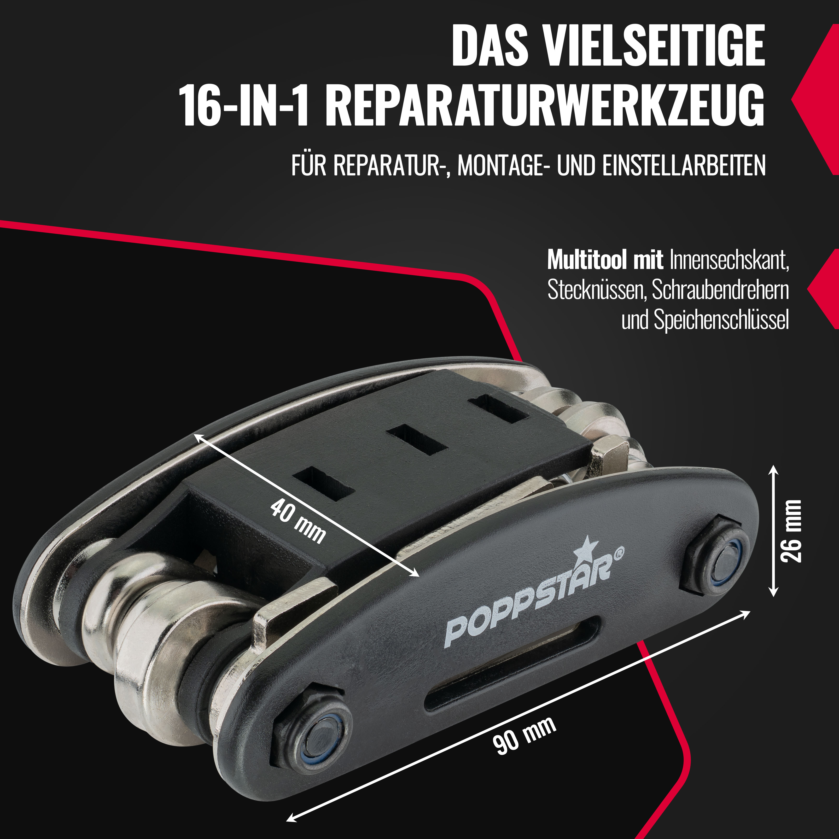 Fahrrad Multitool faltbar 16-in-1 Cr-V-Stahl