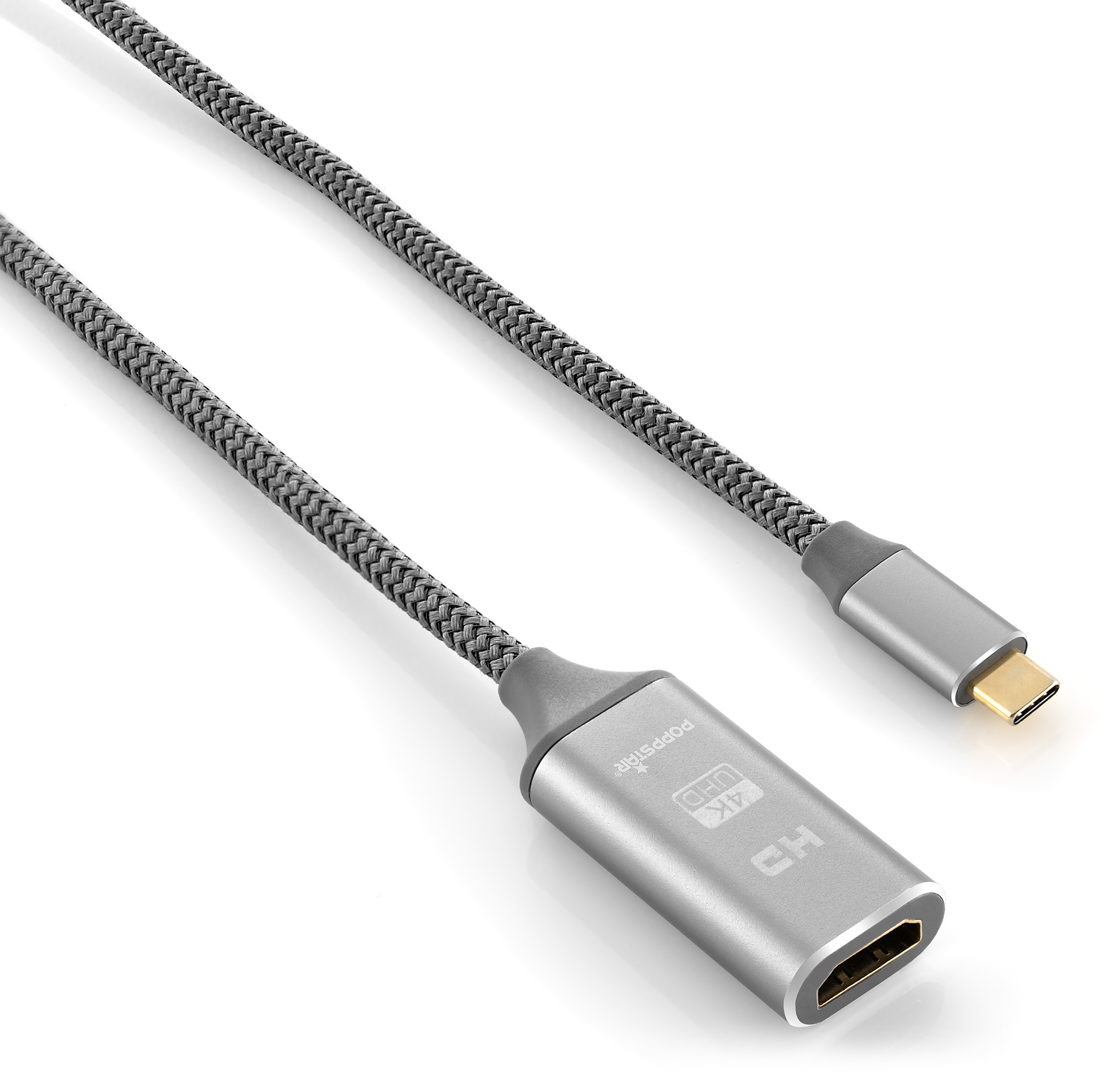 Adapterkabel USB-C auf HDMI2.0, grau gesleevt
