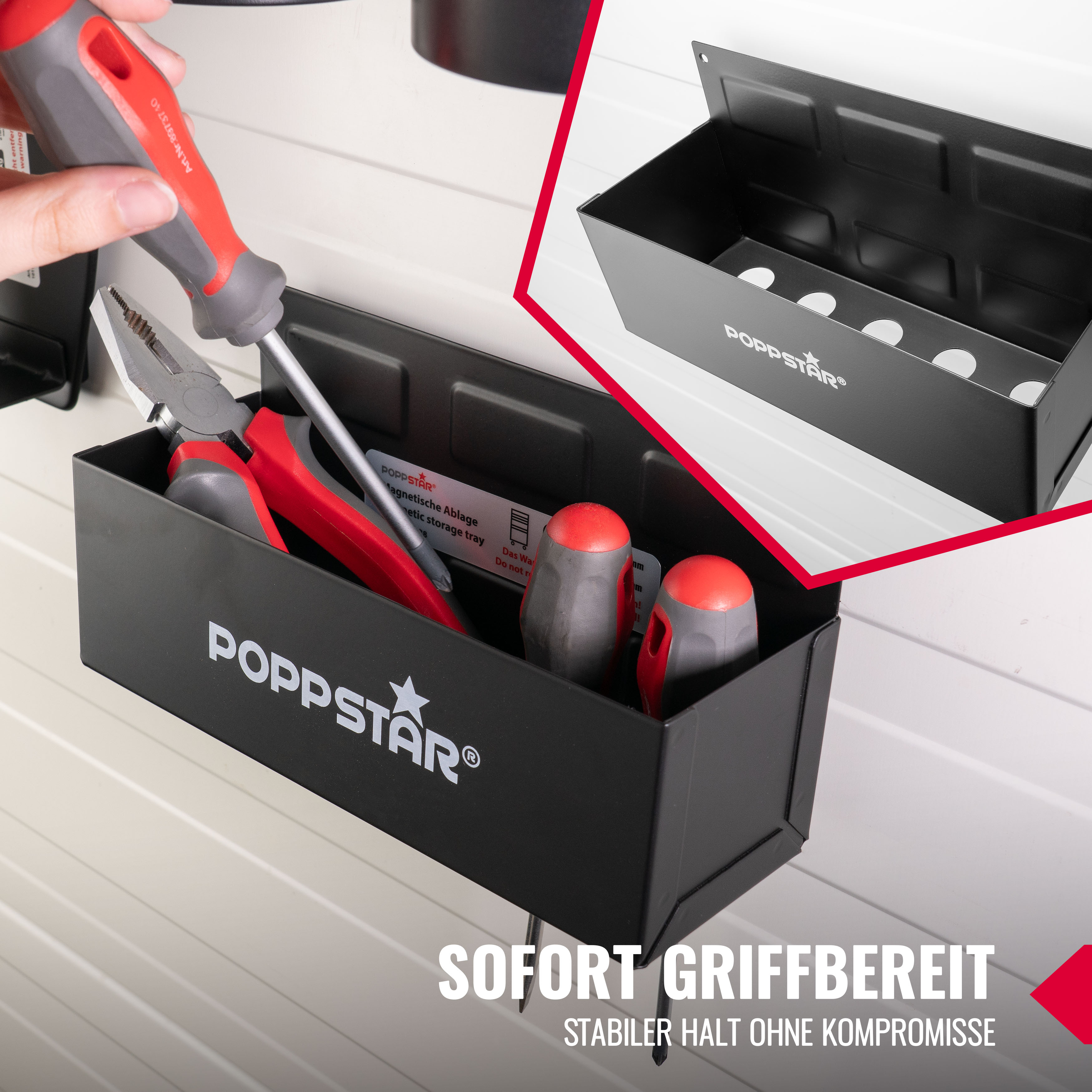 Werkzeug-Ablage Set mit Kastenablage und Becherhaltern