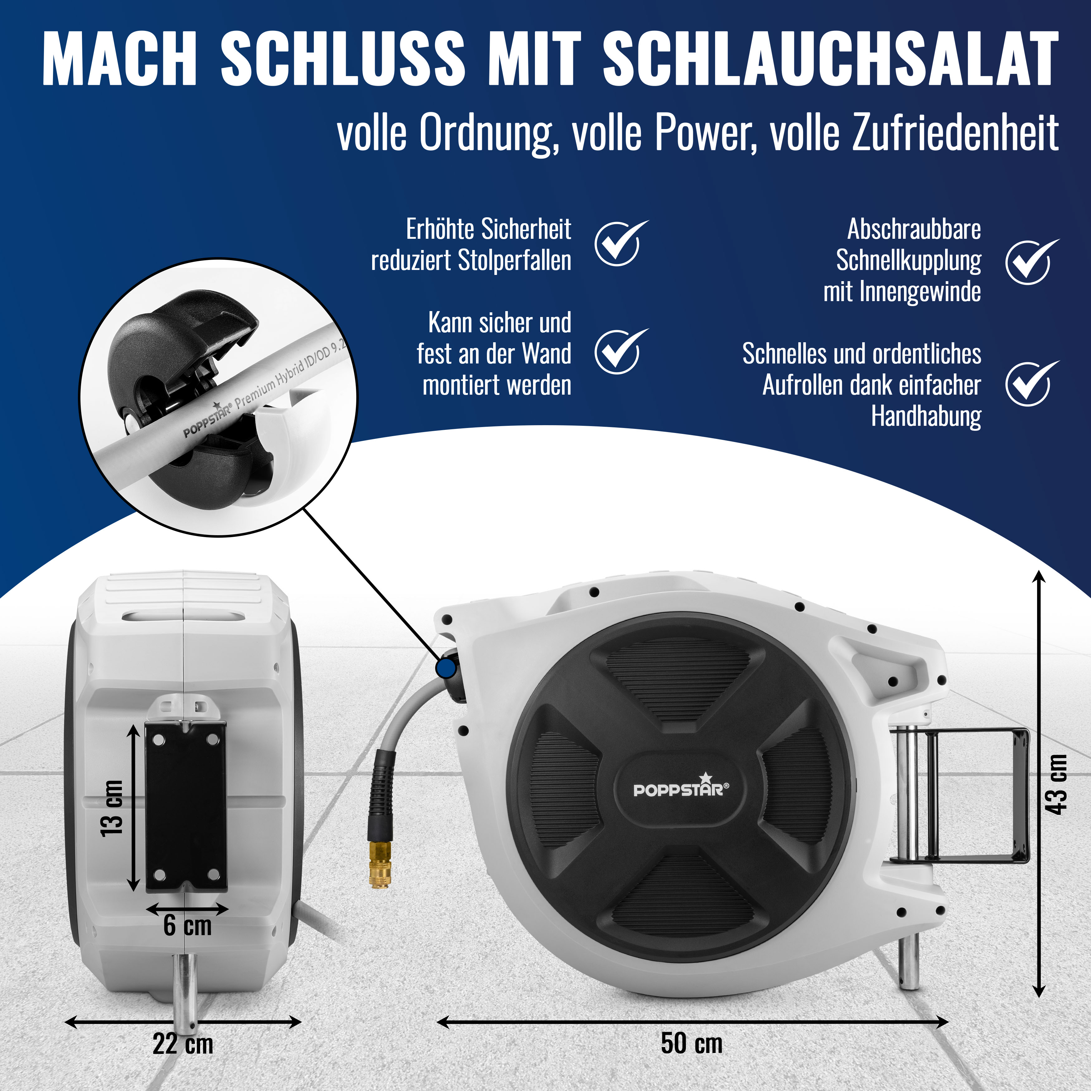 Premium Schlauchtrommel 30m Hybrid PVC Druckluftschlauch