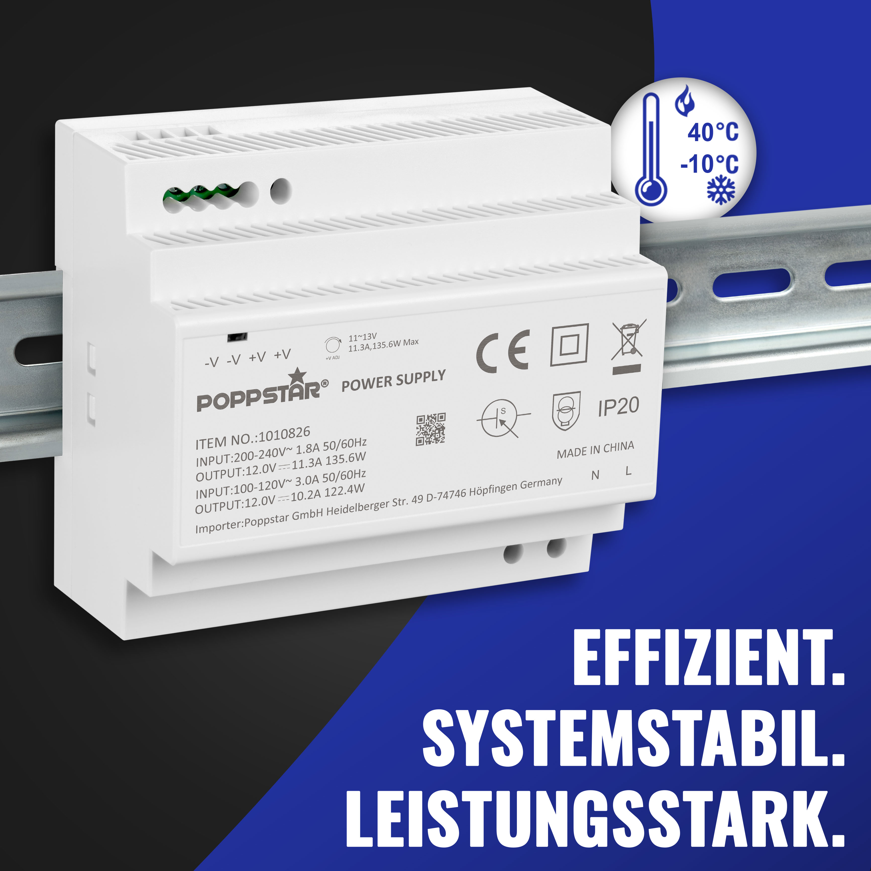 Netzteil für Hutschiene 12V DC 11,3A 135W (Input 100-240V AC)