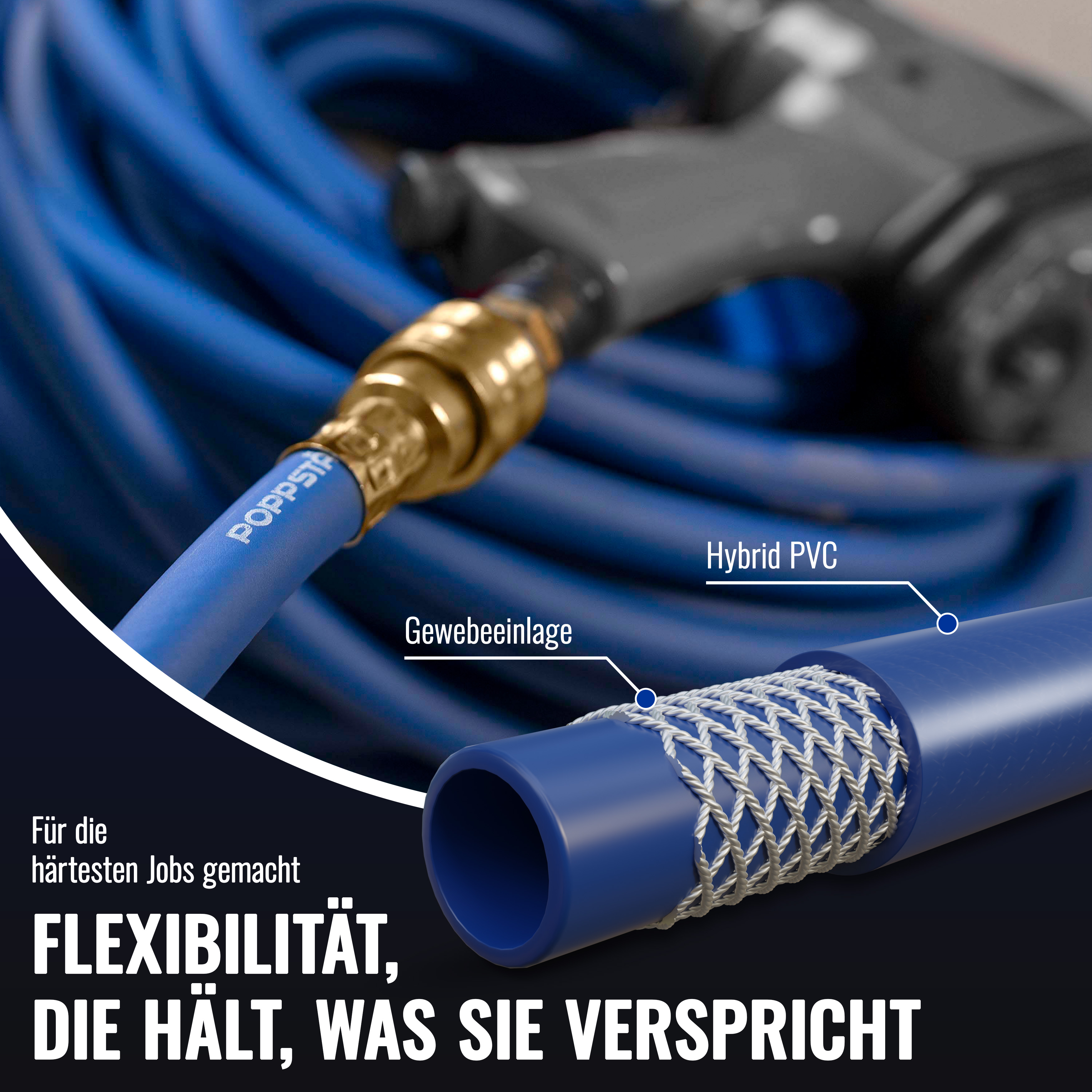 50m PVC Hybrid Druckluftschlauch mit Schnellkupplung 1/4" ID 6mm