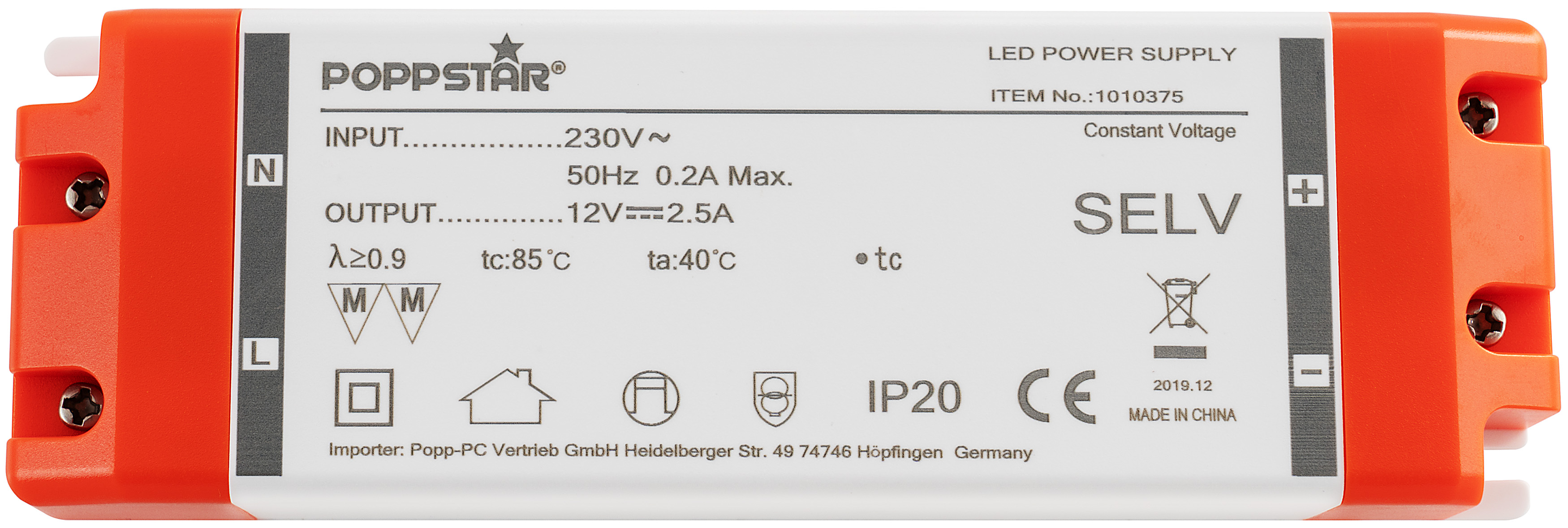 LED Trafo 12V DC 2,5A 30W für LED Licht / LED Lampe