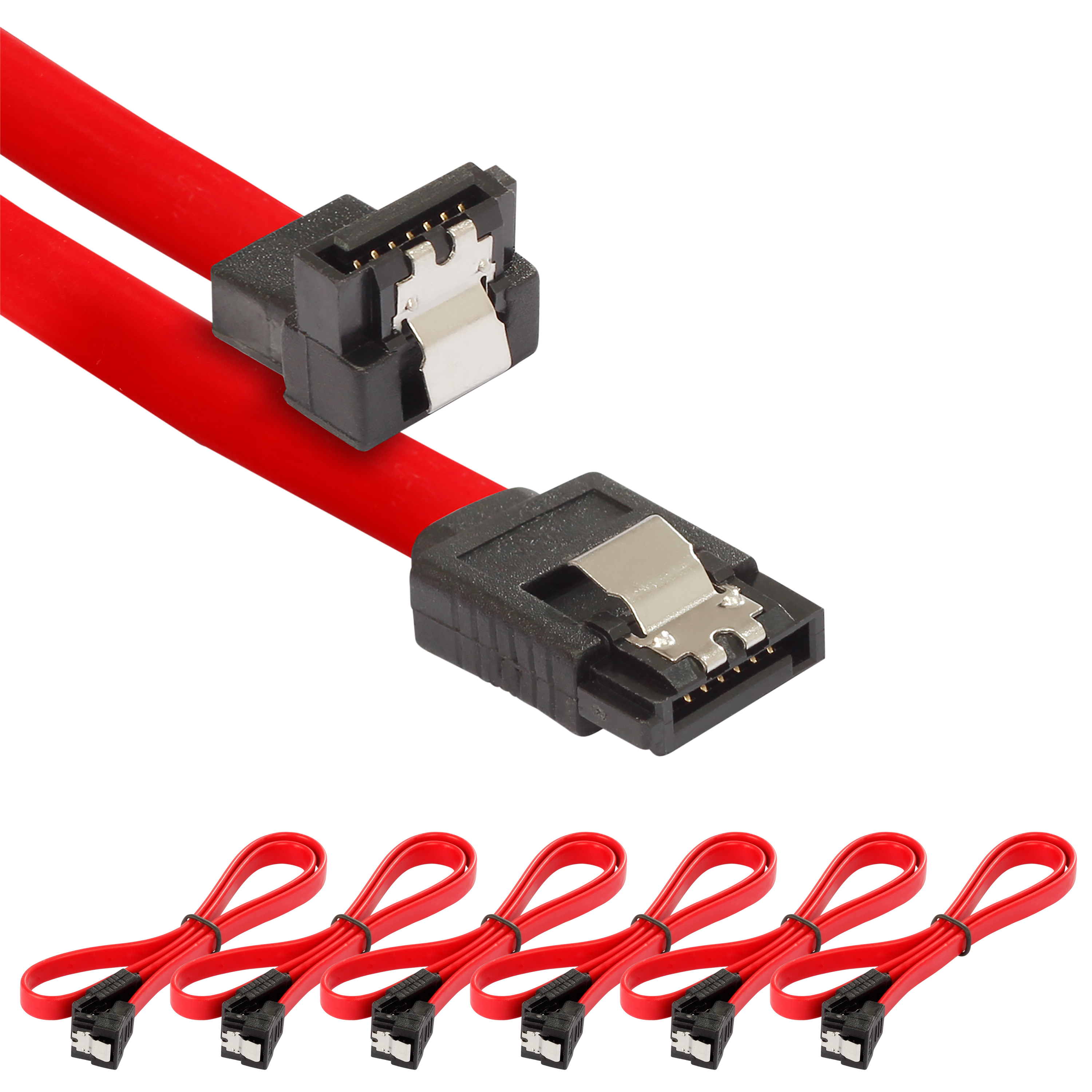 Sata 3 Kabel 0,5m, gerader/gewinkelter Stecker, 6 Stück, rot