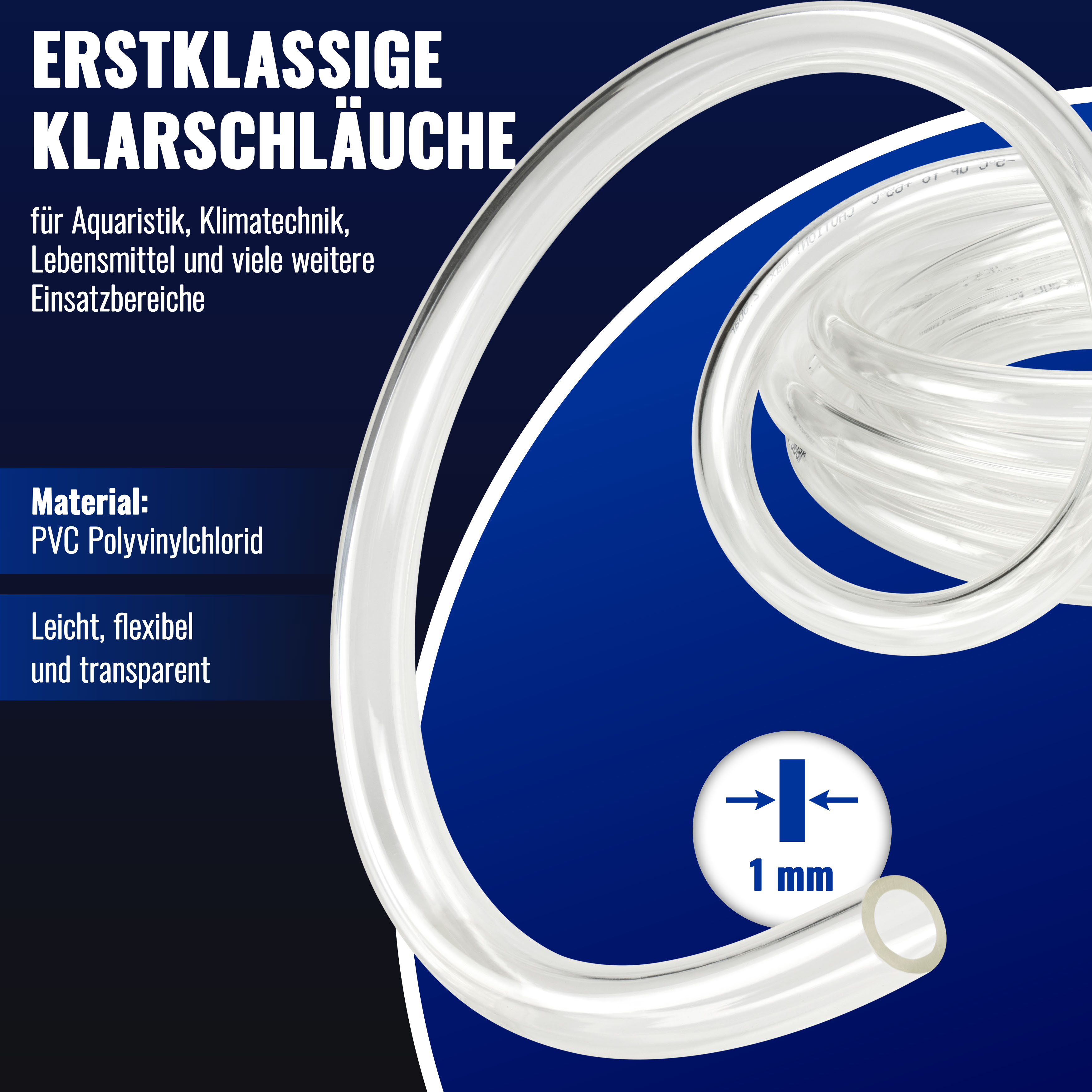 5m PVC Schlauch Transparent (ID/AD 8/10mm, max. 1,5 bar)