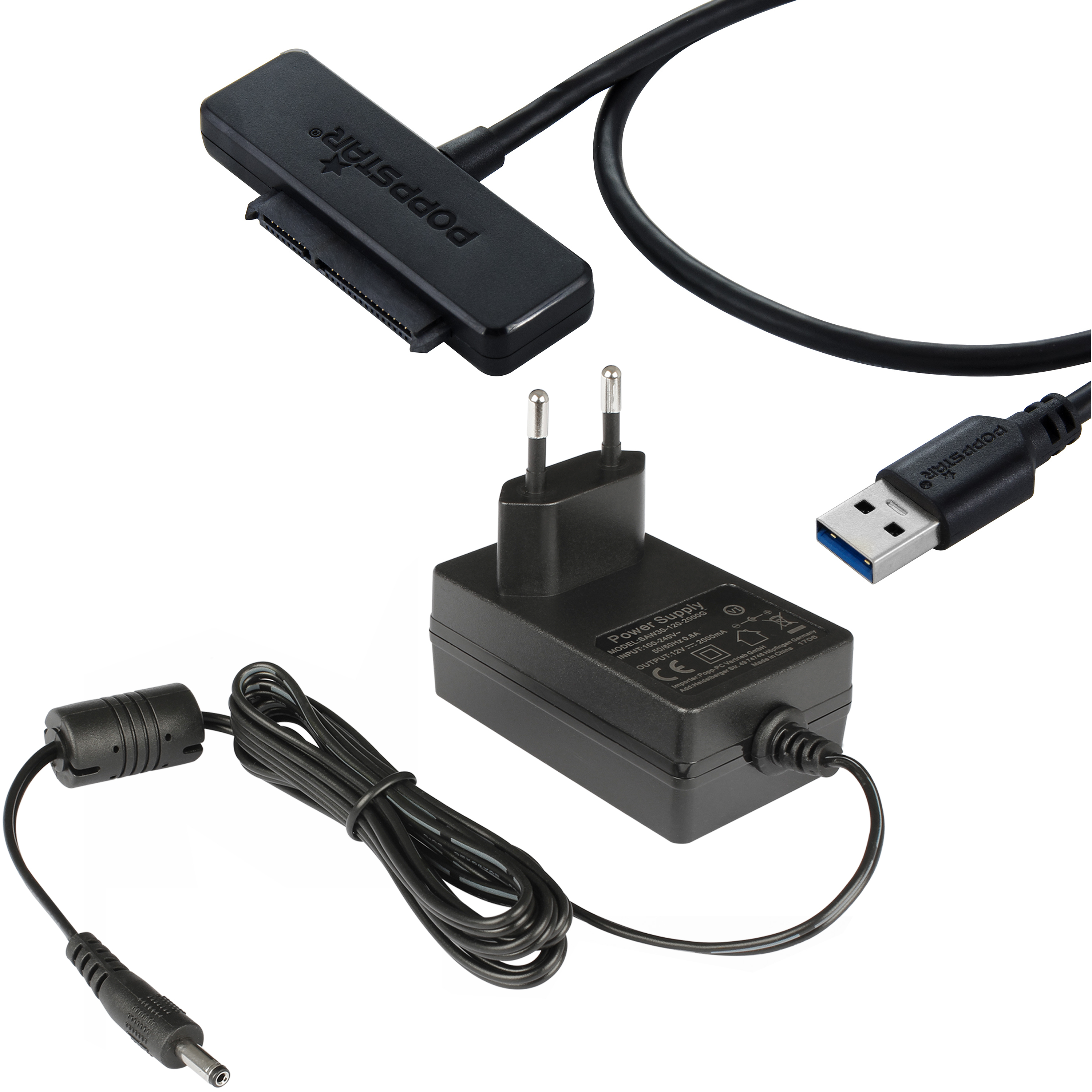 Festplatten Adapter SATA/USB 3.1 Typ A für 2,5" 3,5" mit Netzteil