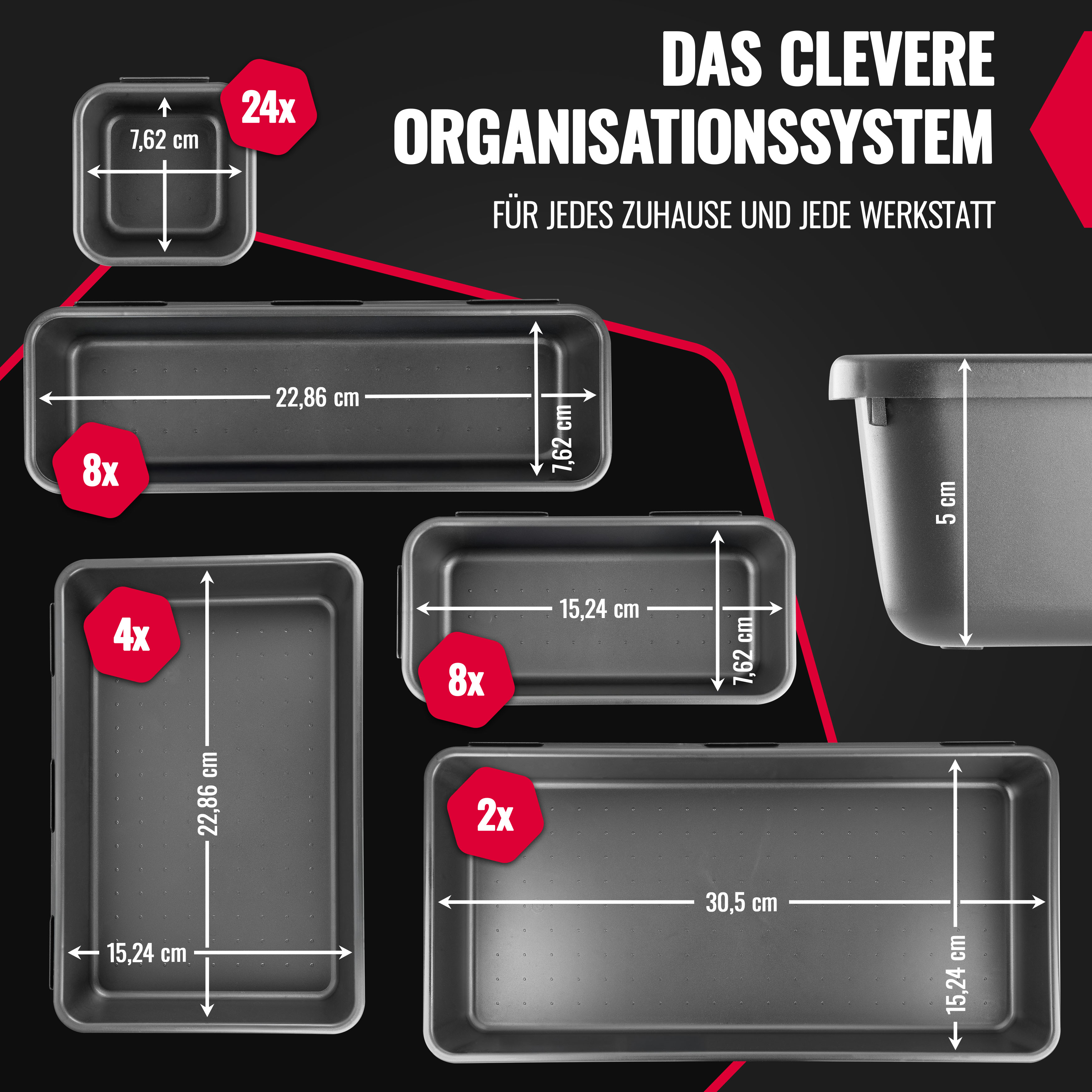 Poppstar 46x Werkzeug Organizer, 5 Größen, Kunststoff, schwarz
