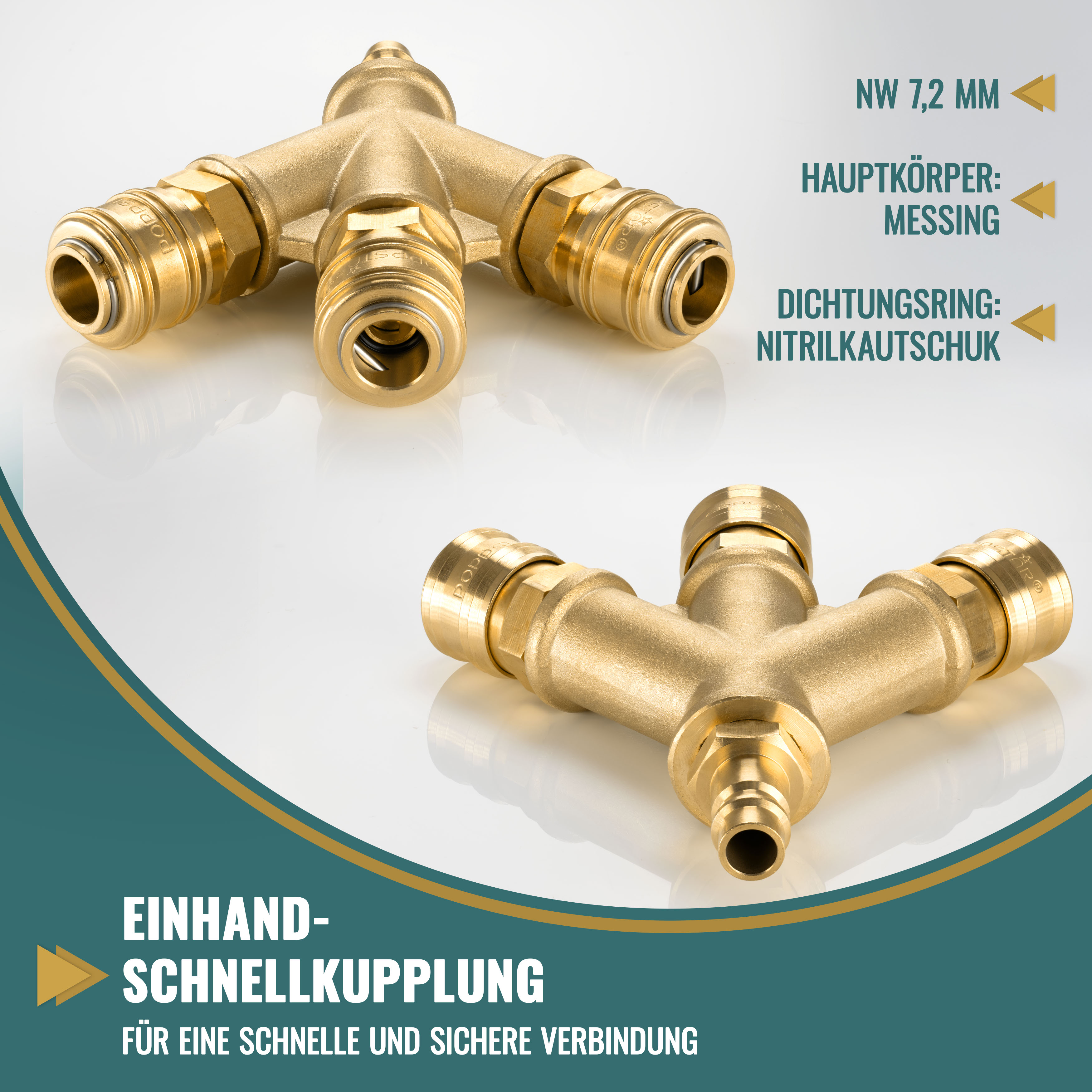 Druckluftverteiler 3-fach mit Schnellkupplungen 1/4" (NW 7,2)