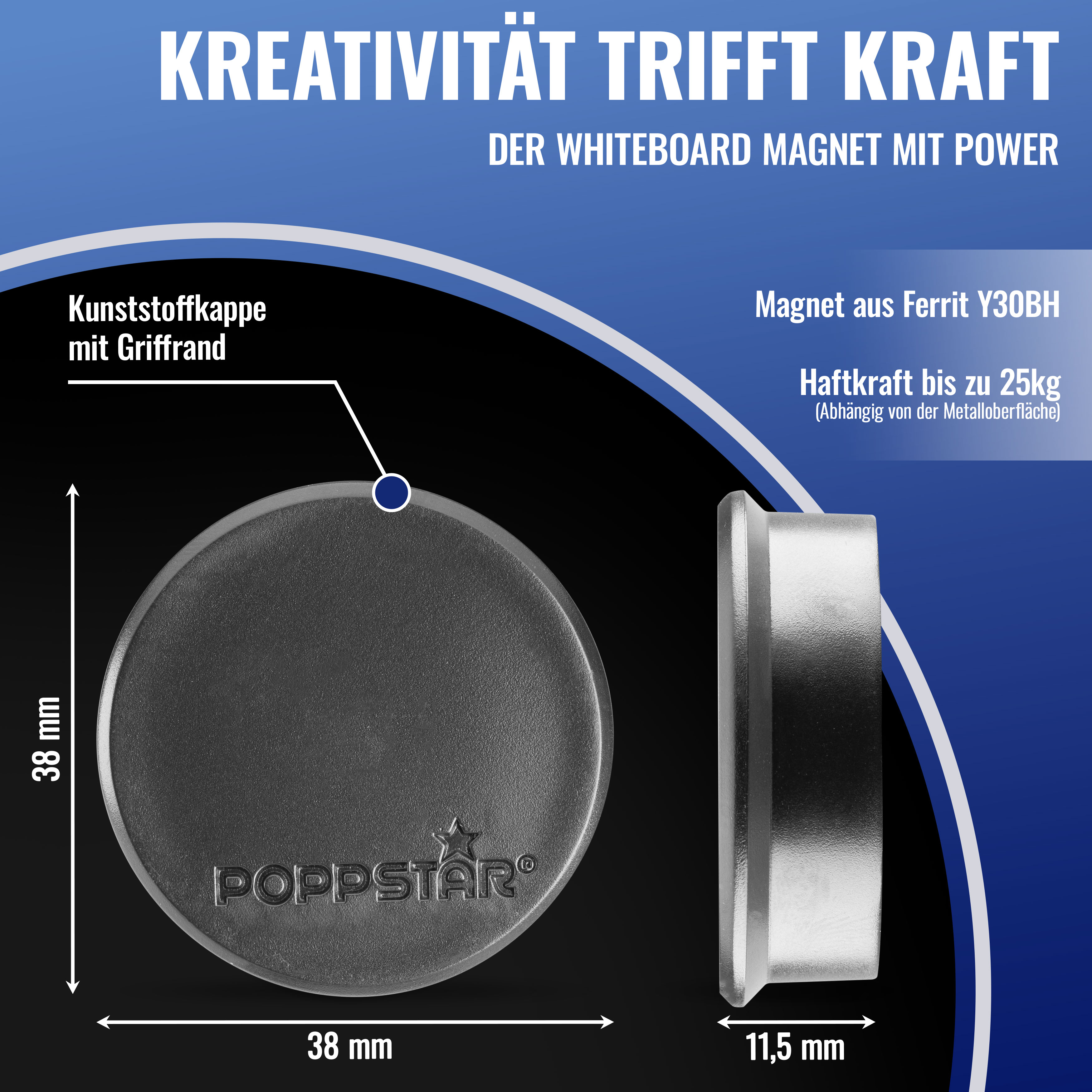 Whiteboard Magnete schwarz (38x11,5 mm, bis 2,5), 20 Stück
